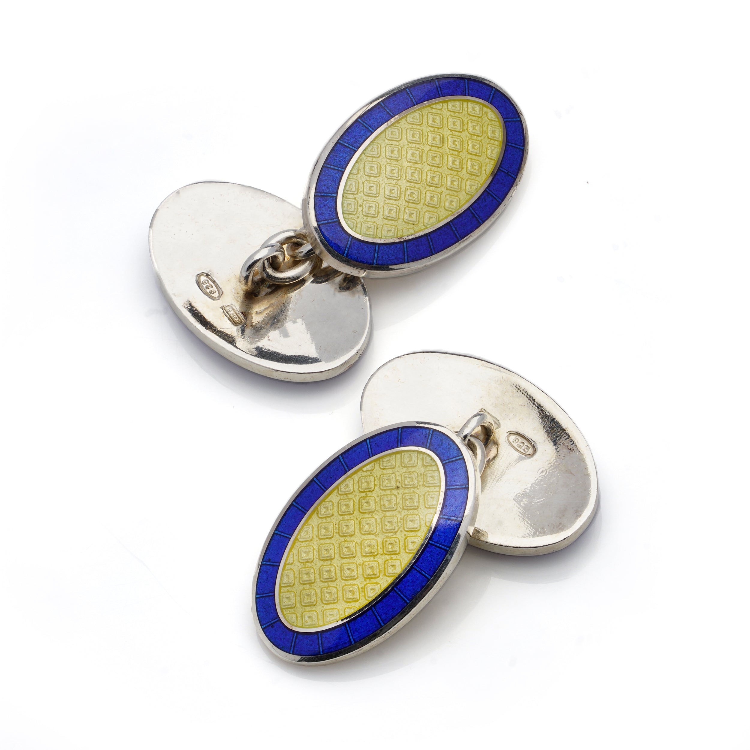 Yellow & Blue Enamel Sterling Silver Cufflinks - Wildsmith Jewellery