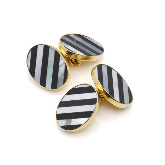 18ct Gold Onyx & Mother of Pearl Cufflinks by Deakin & Francis - Wildsmith Jewellery