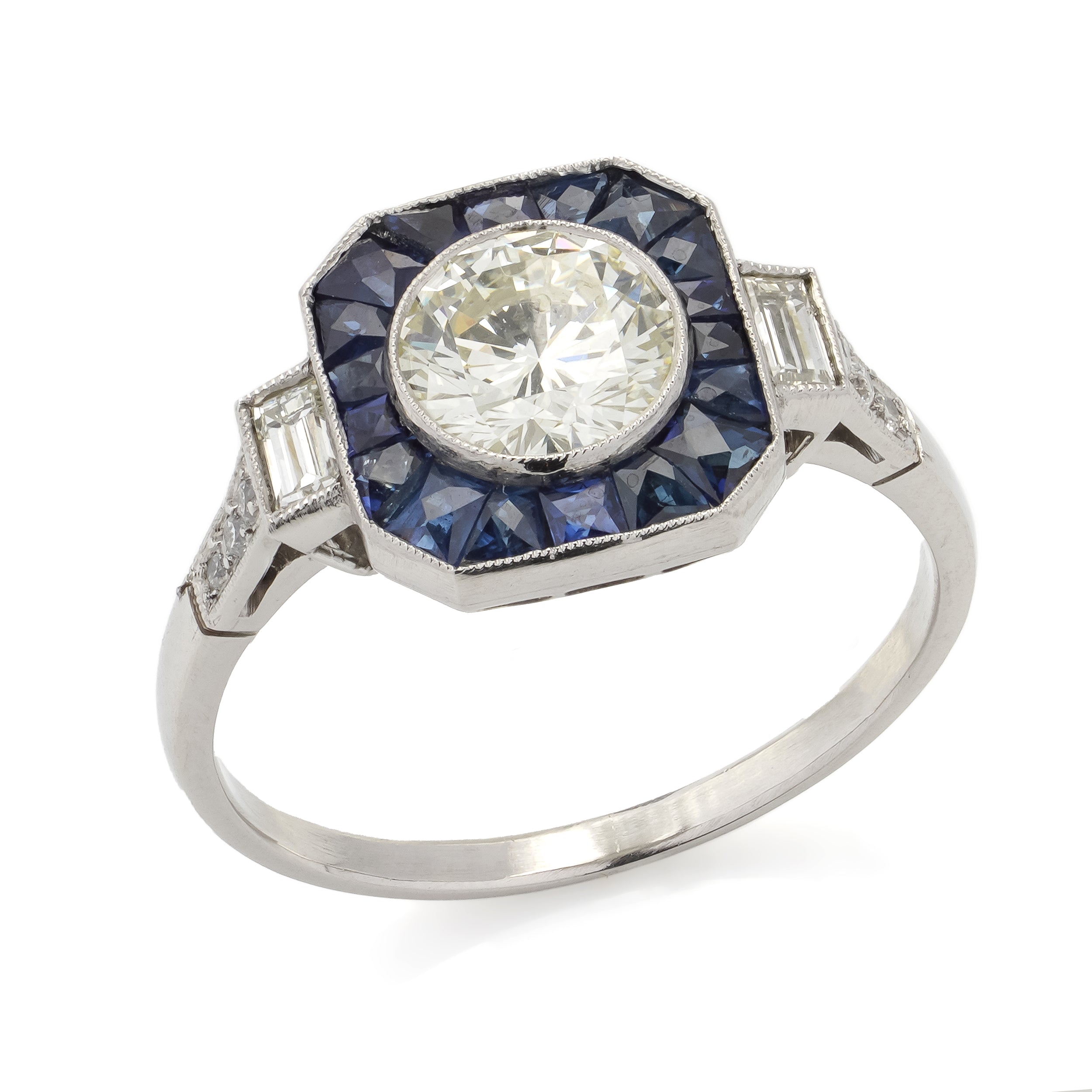 Art Deco Style Sapphire and Diamond Target Ring - Wildsmith Jewellery