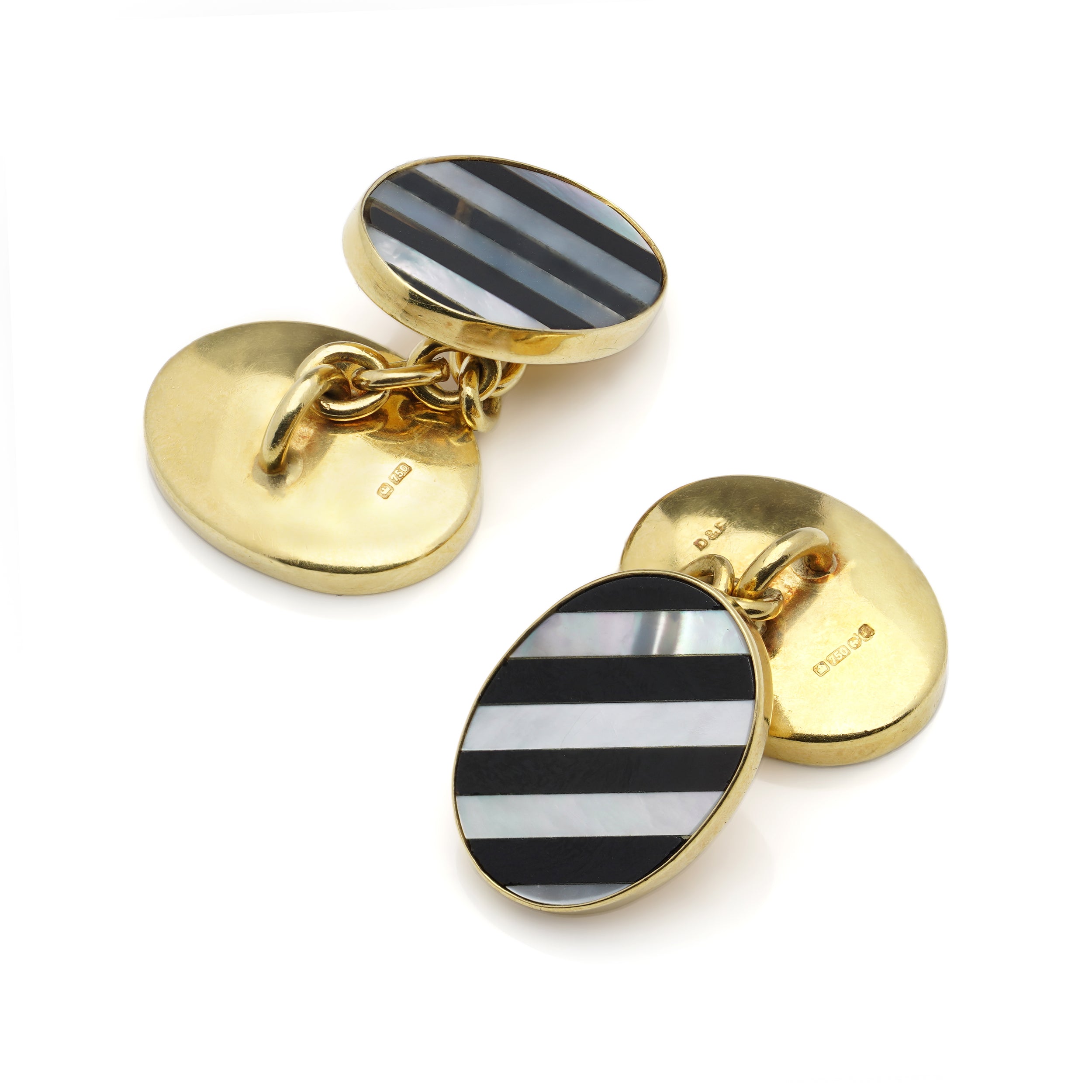 18ct Gold Onyx & Mother of Pearl Cufflinks by Deakin & Francis - Wildsmith Jewellery