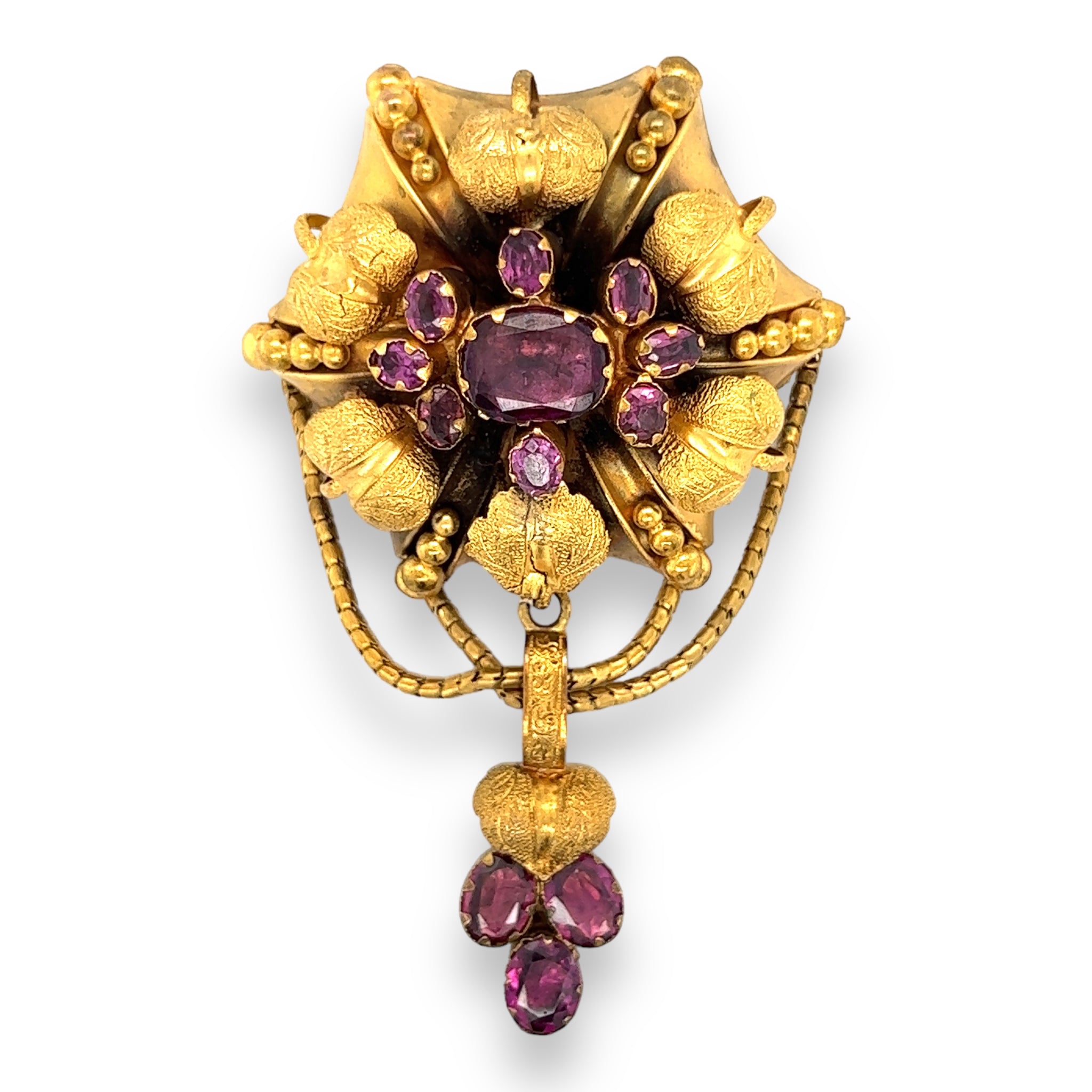 Victorian 15ct Gold & Almandine Garnet Brooch / Pendant - Wildsmith Jewellery