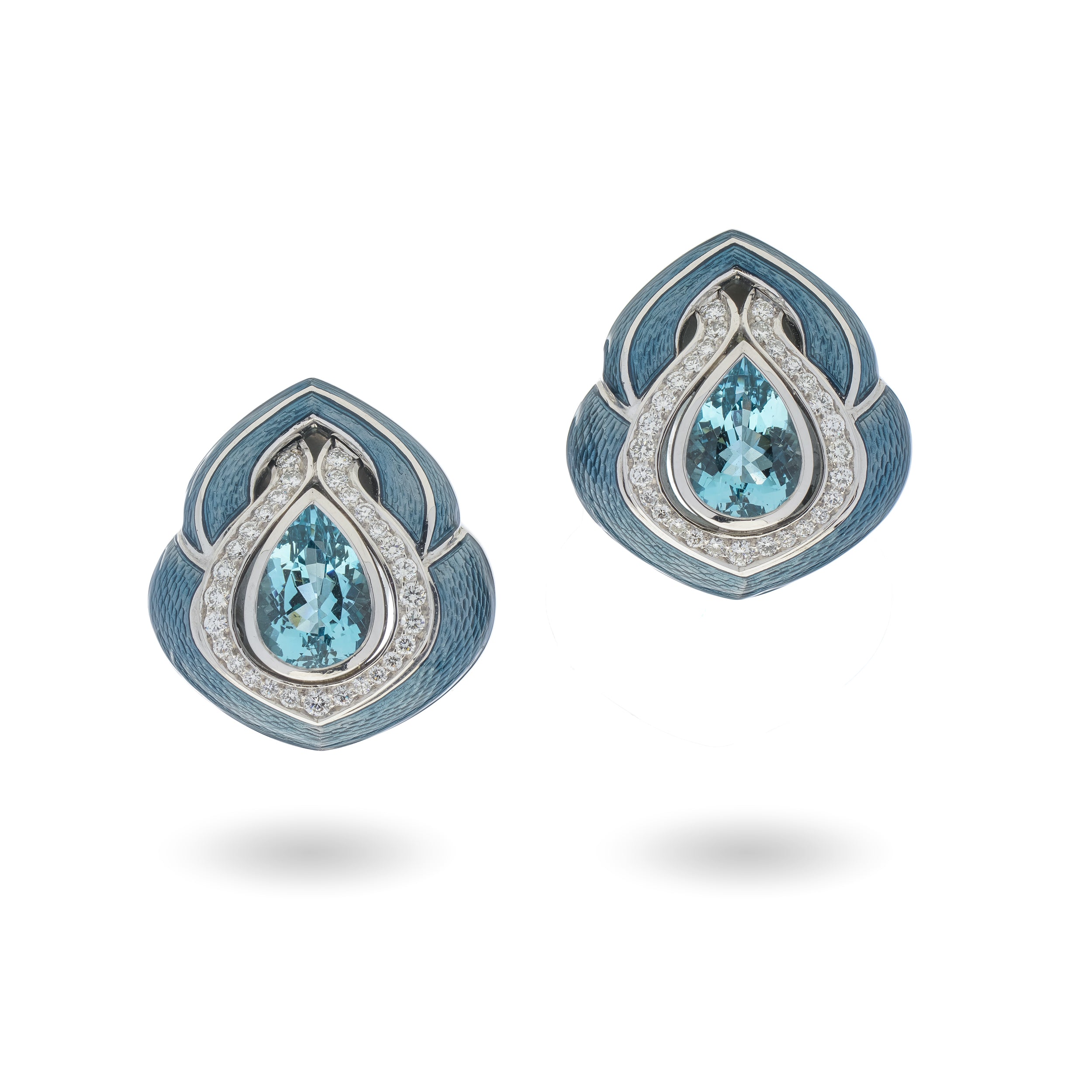 De Vroomen Aquamarine, Diamond & Enamel Earrings - Wildsmith Jewellery