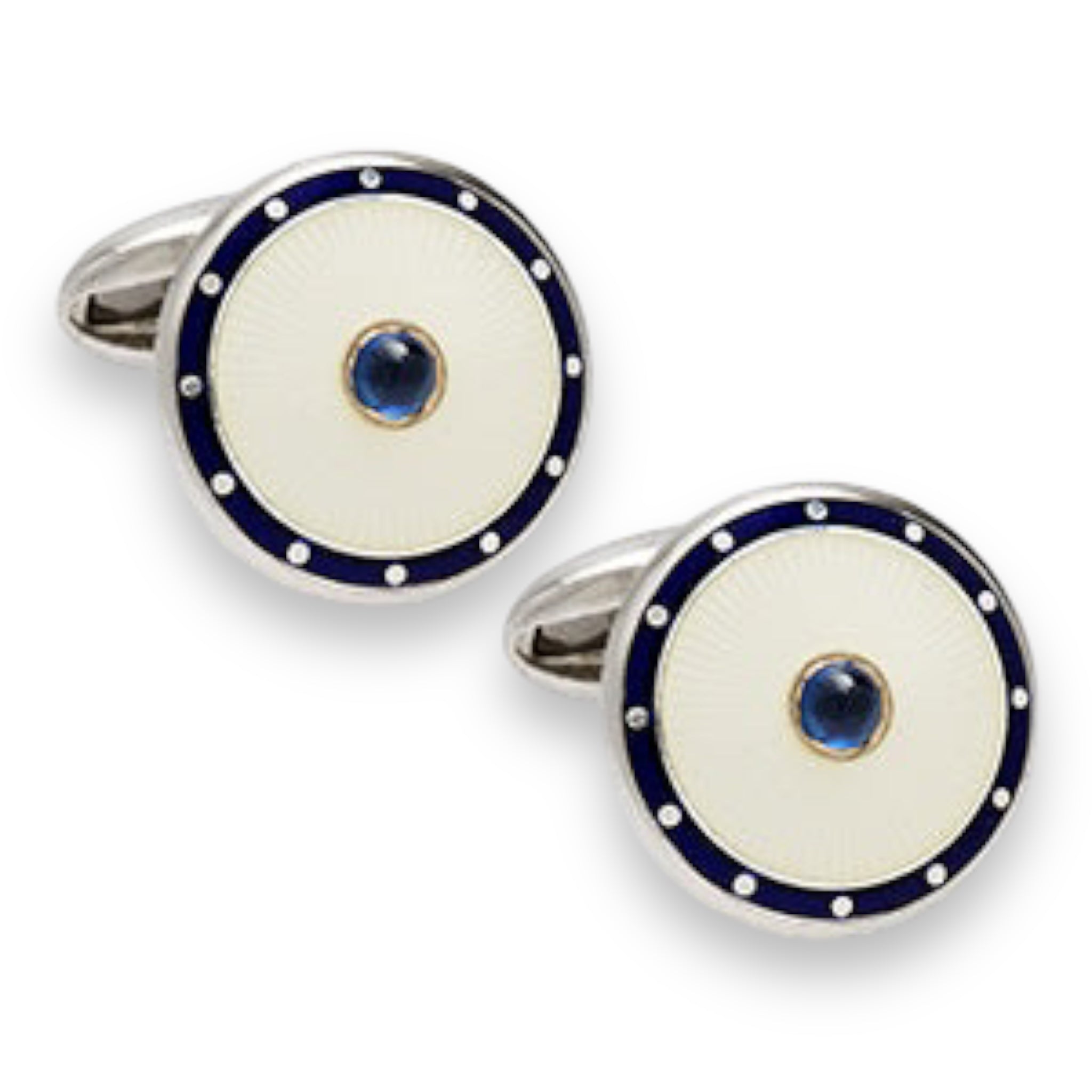 Sapphire and Enamel Sterling Silver Cufflinks - Wildsmith Jewellery