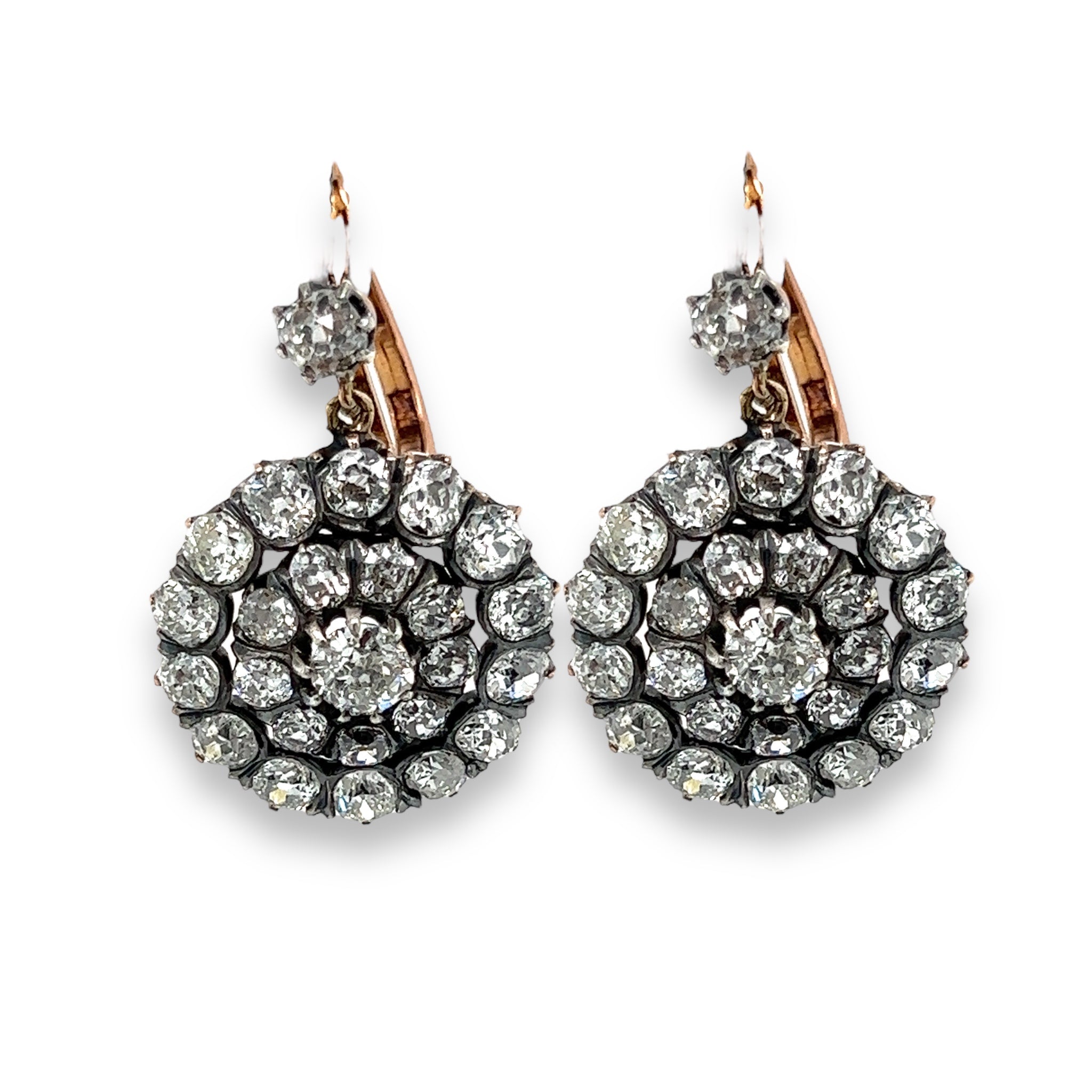 Victorian Old Cut Diamond Cluster Drop Earrings - Wildsmith Jewellery