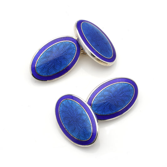 Blue Enamel Sterling Silver Cufflinks - Wildsmith Jewellery