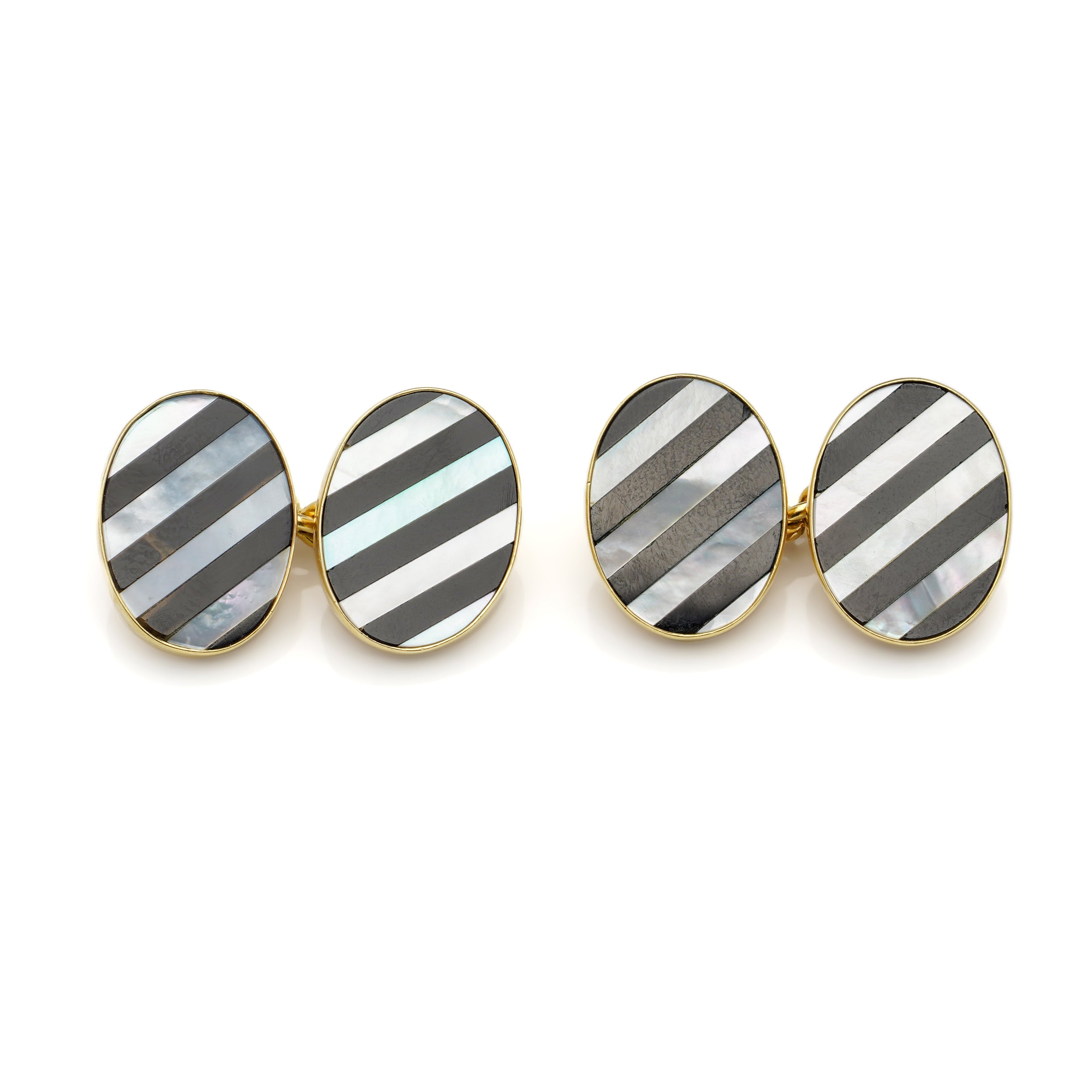 18ct Gold Onyx & Mother of Pearl Cufflinks by Deakin & Francis - Wildsmith Jewellery