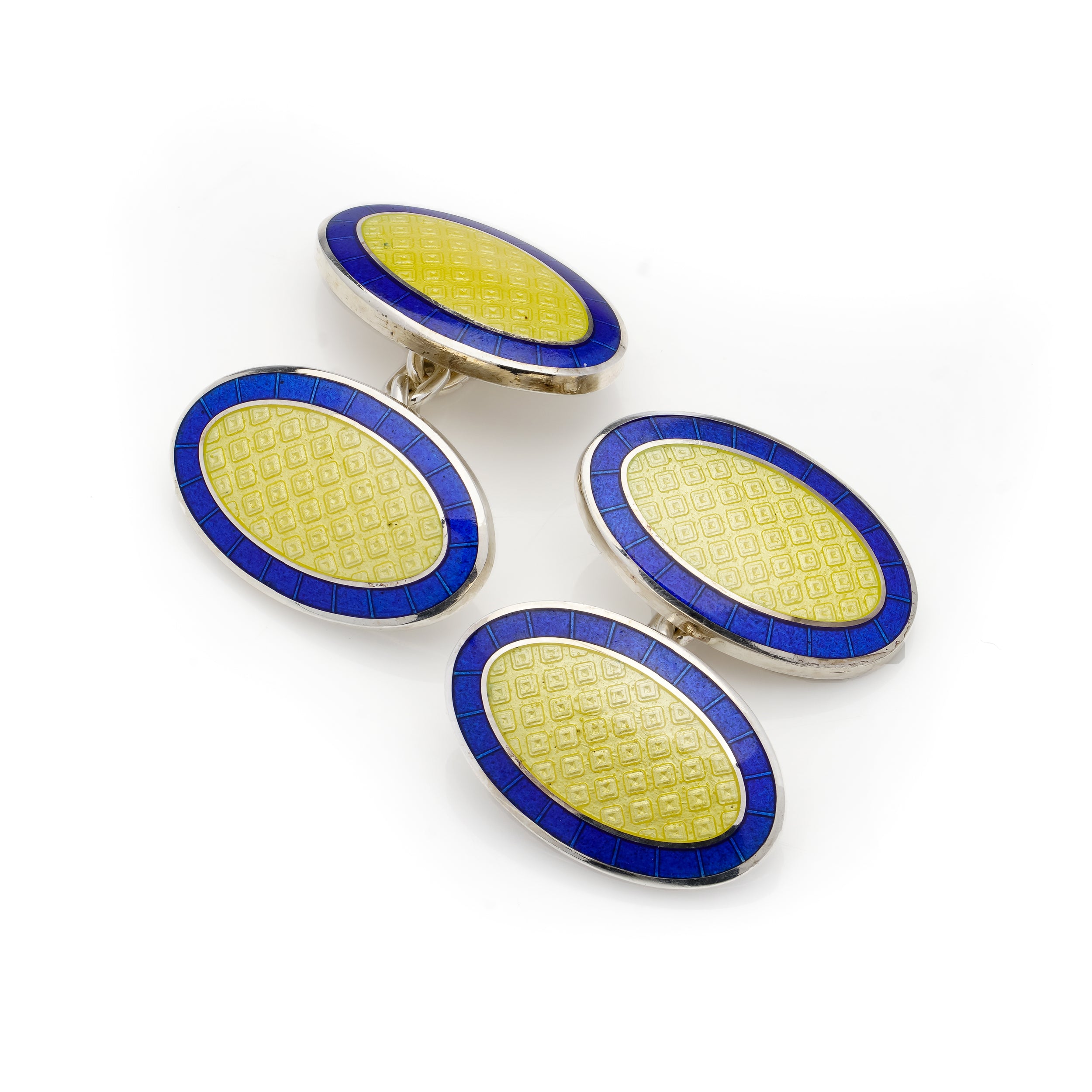 Yellow & Blue Enamel Sterling Silver Cufflinks - Wildsmith Jewellery