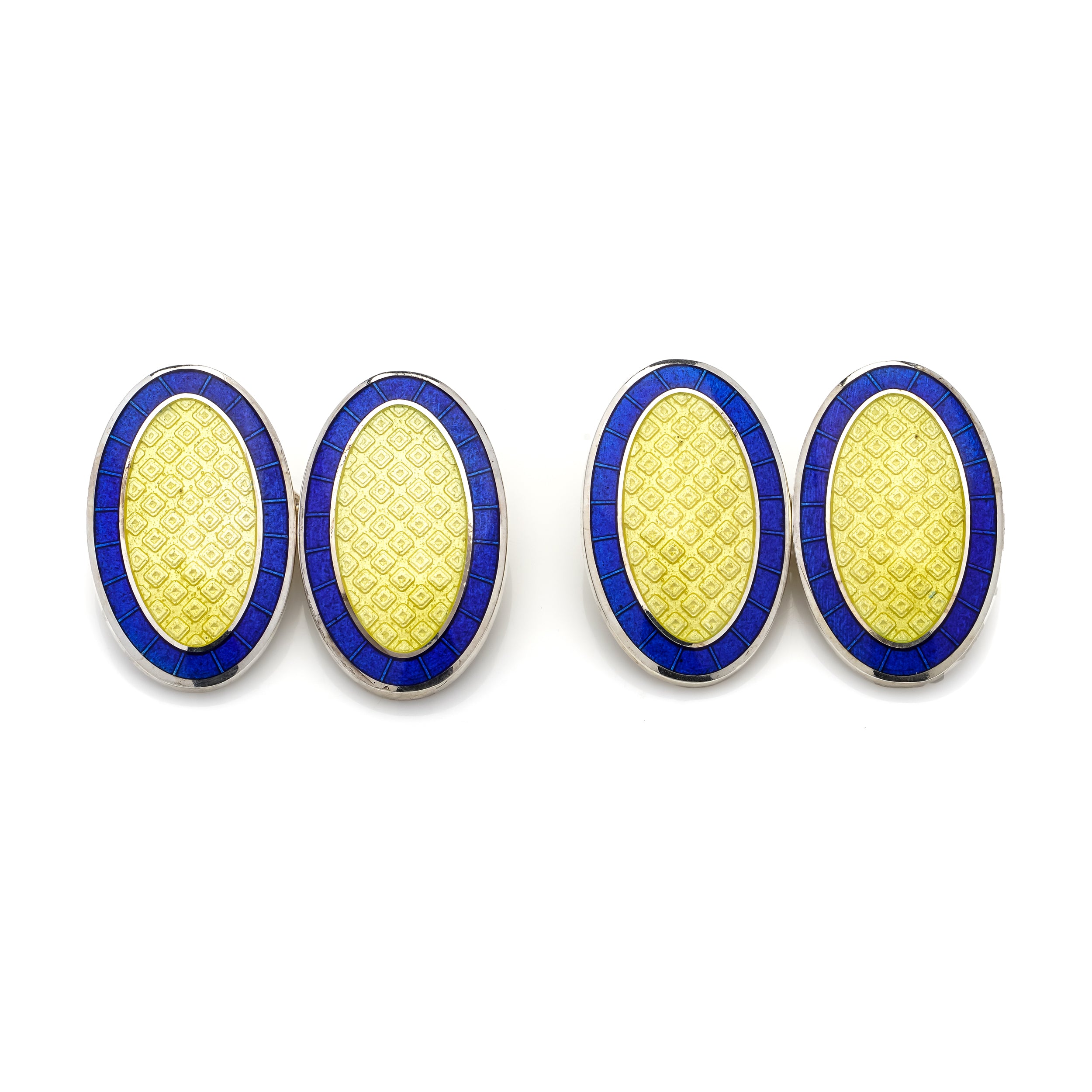 Yellow & Blue Enamel Sterling Silver Cufflinks - Wildsmith Jewellery