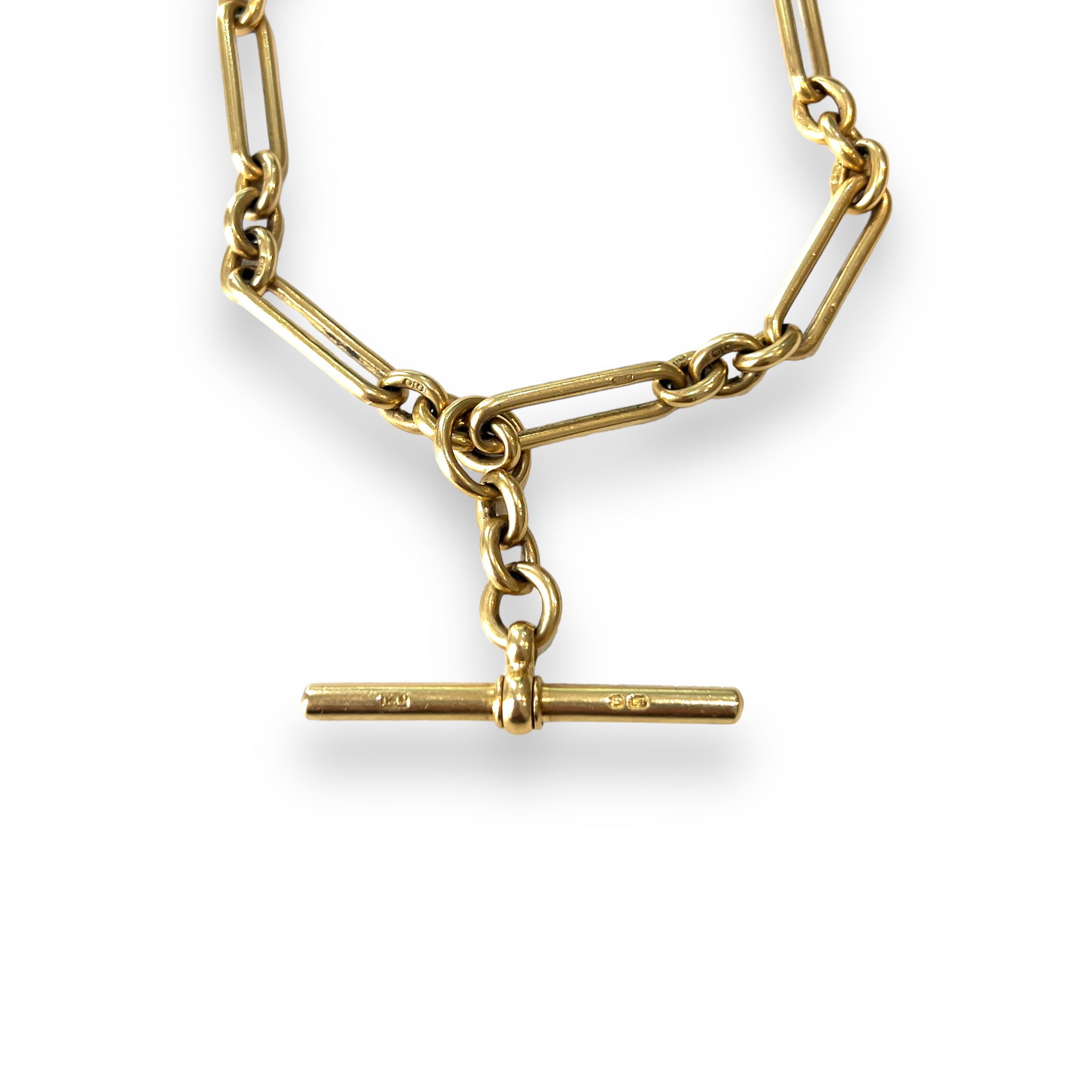 Antique 9ct Rose Gold Graduated Albert Chain Necklace - Omnēque