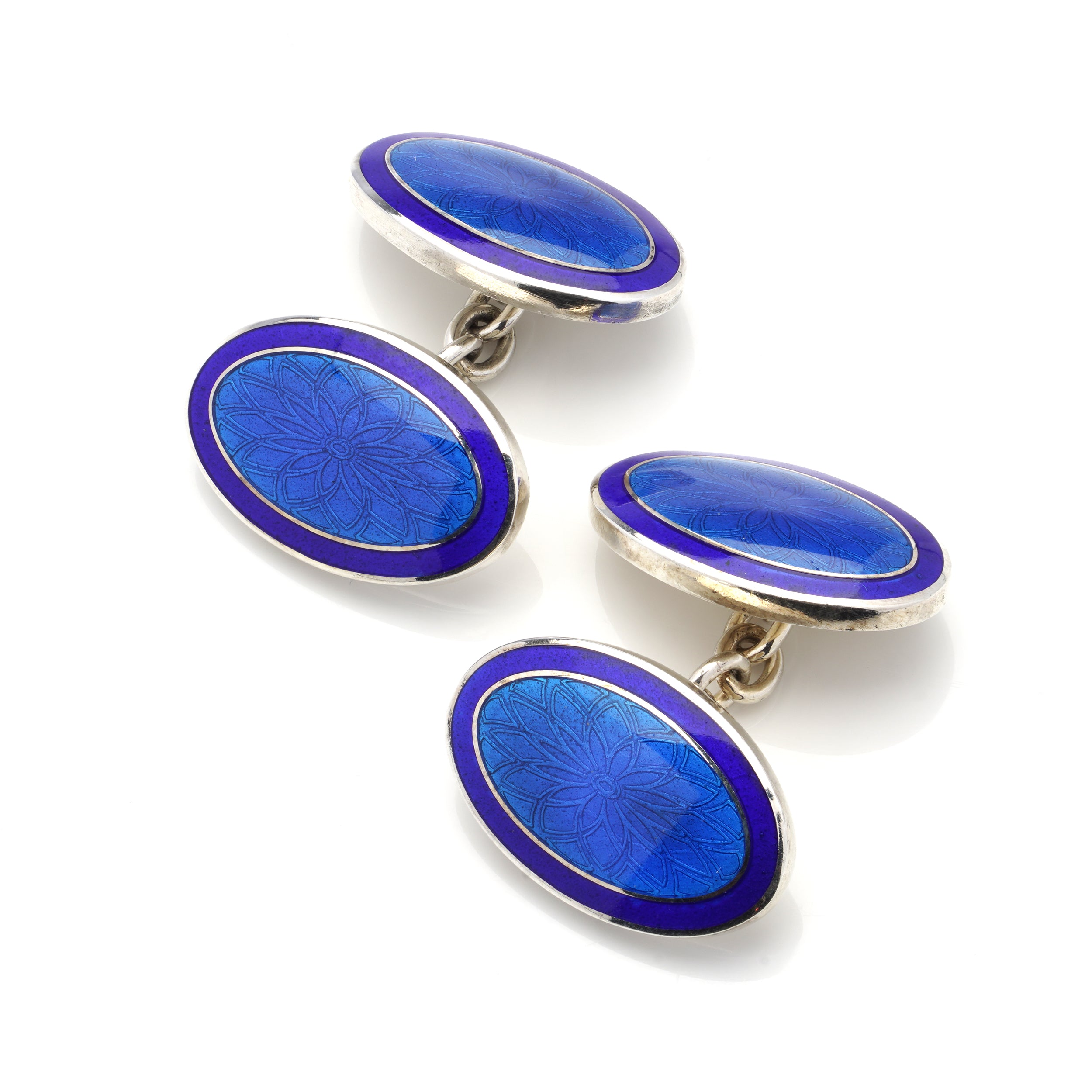 Online Enamel Cufflinks, 925 Sterling Silver, Blue Enamel, Round Shape, Cubic Zircon Jewellery, Vintage Jewellery, Gift For Boyfriend.