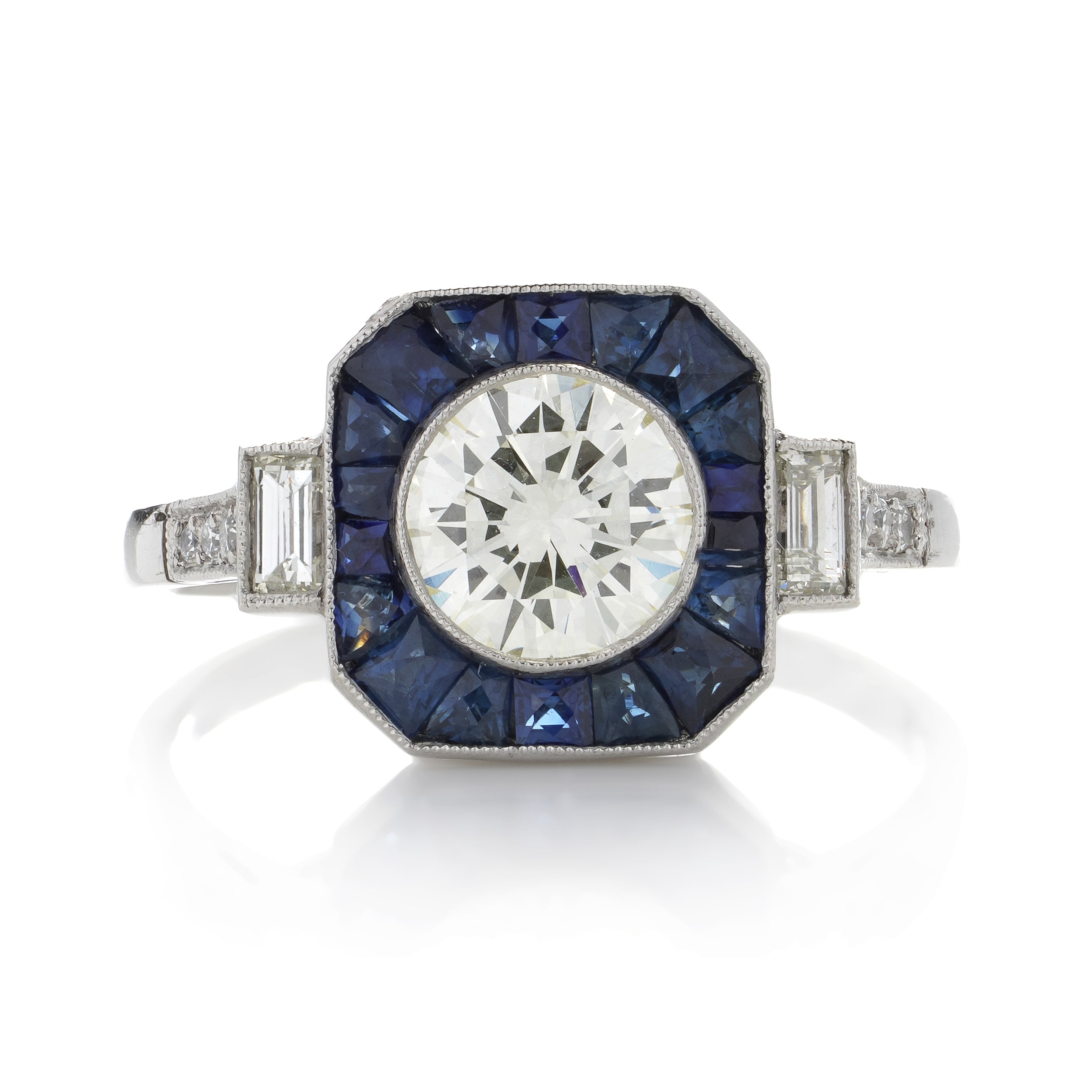 Art Deco Style Sapphire and Diamond Target Ring - Wildsmith Jewellery