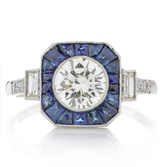 Art Deco Style Sapphire and Diamond Target Ring - Wildsmith Jewellery