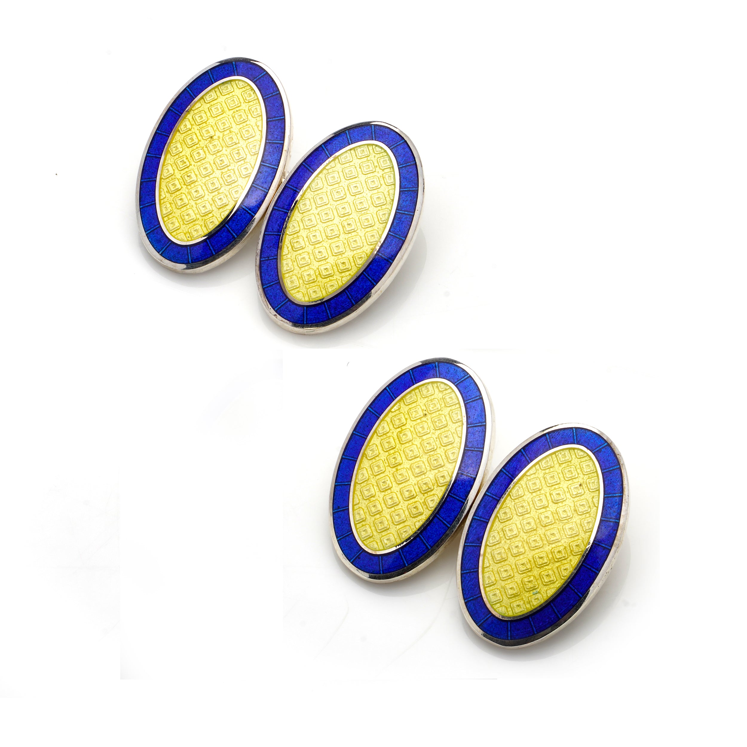 Yellow & Blue Enamel Sterling Silver Cufflinks - Wildsmith Jewellery