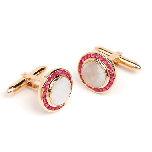 Ruby, Mother of Pearl and Gold Cufflinks - Wildsmith Jewellery