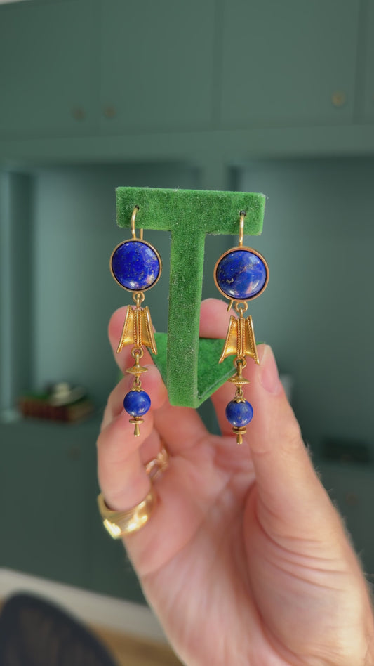 1970's Lapis Lazuli & 18ct Gold Drop Earrings