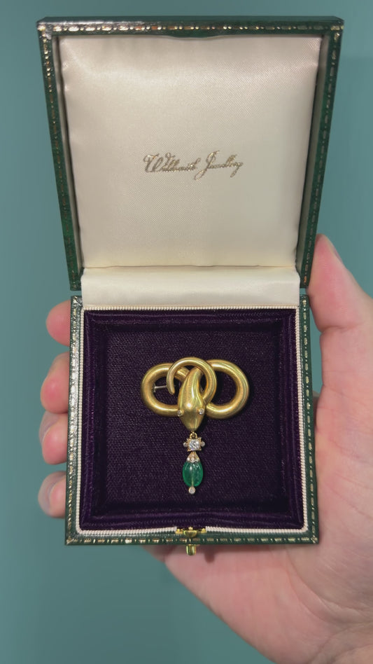 Victorian Emerald & Diamond Snake Brooch