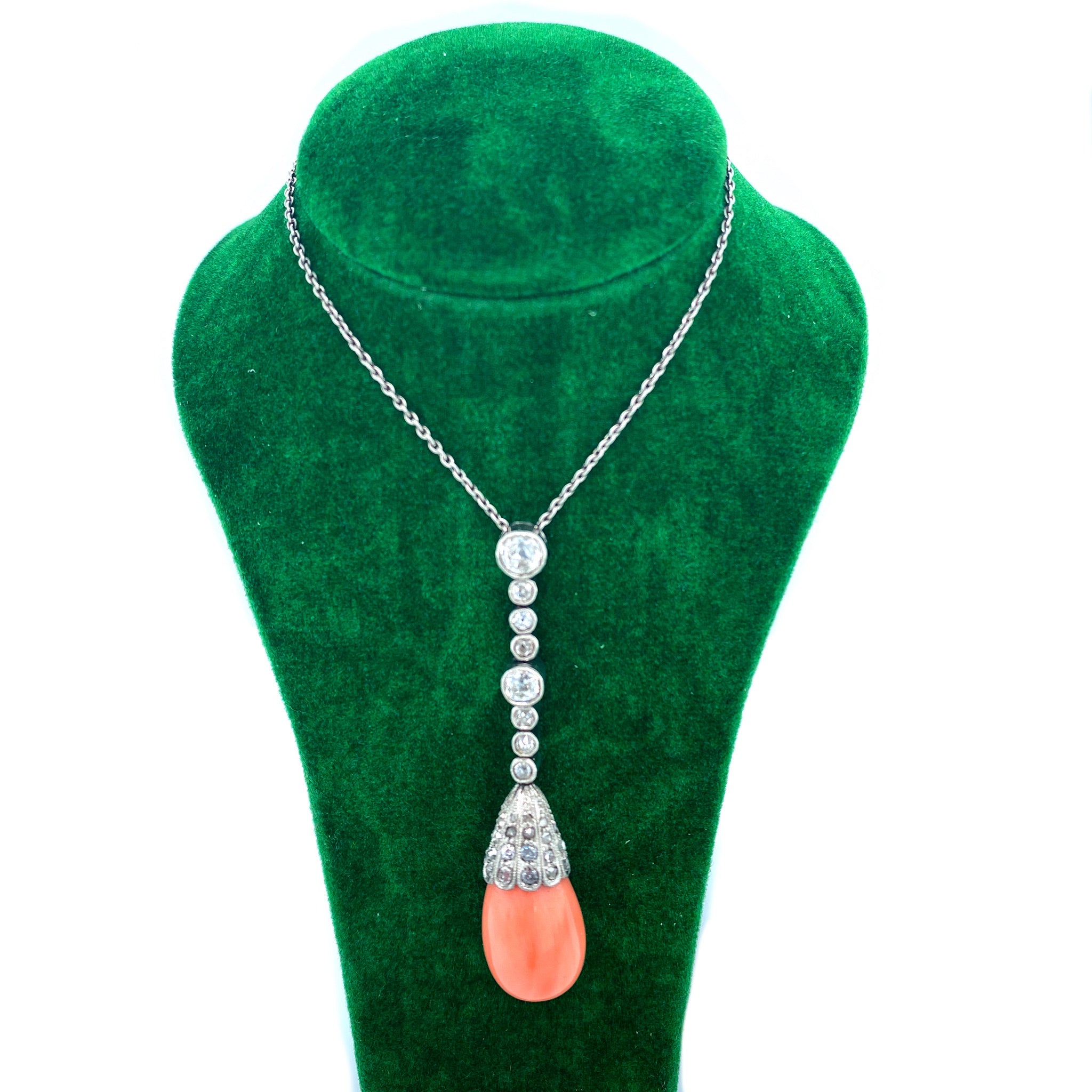 Edwardian, Coral & Diamond Pendant - Wildsmith Jewellery Necklaces