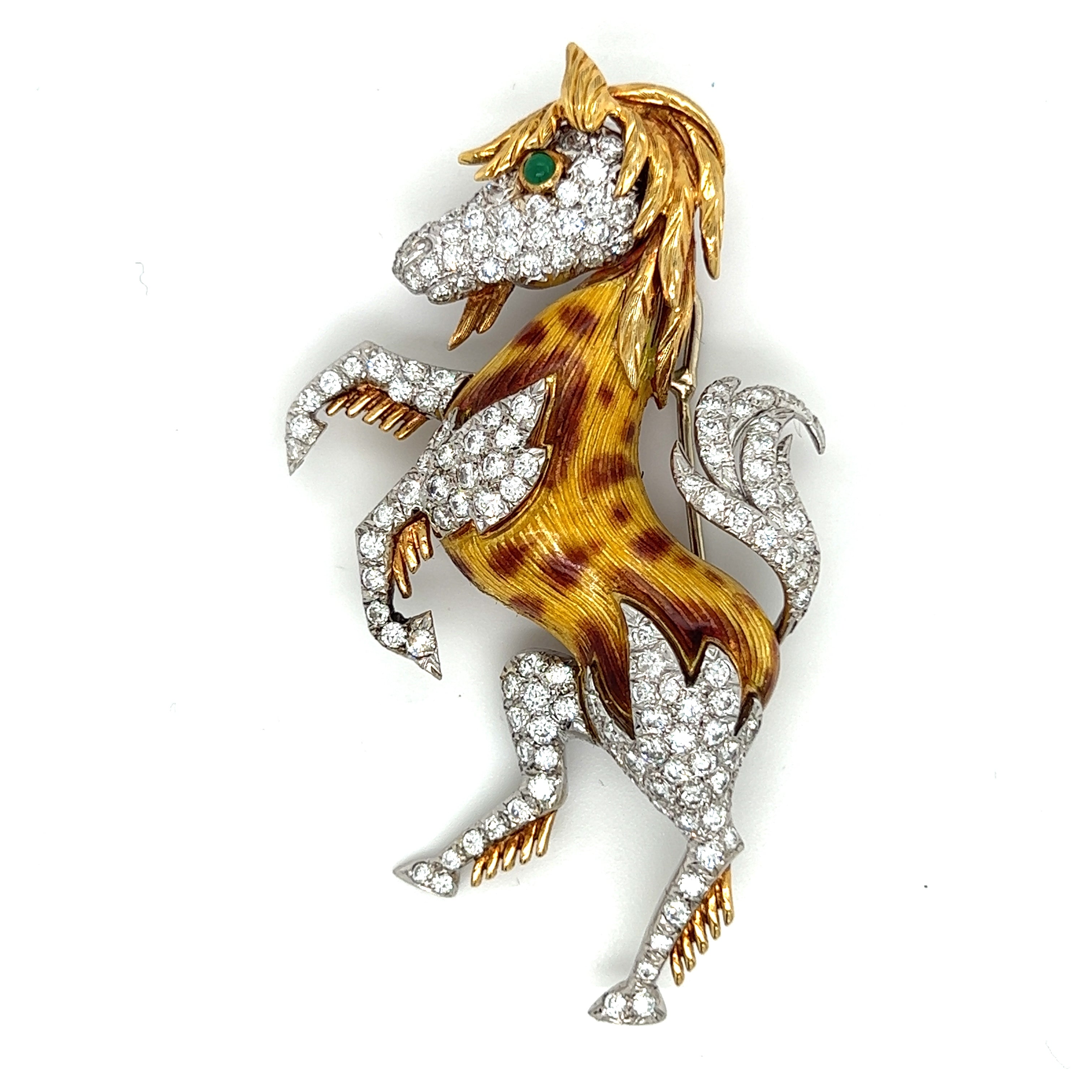 18ct Gold, Diamond & Enamel Horse Brooch - Wildsmith Jewellery Brooches & Lapel Pins