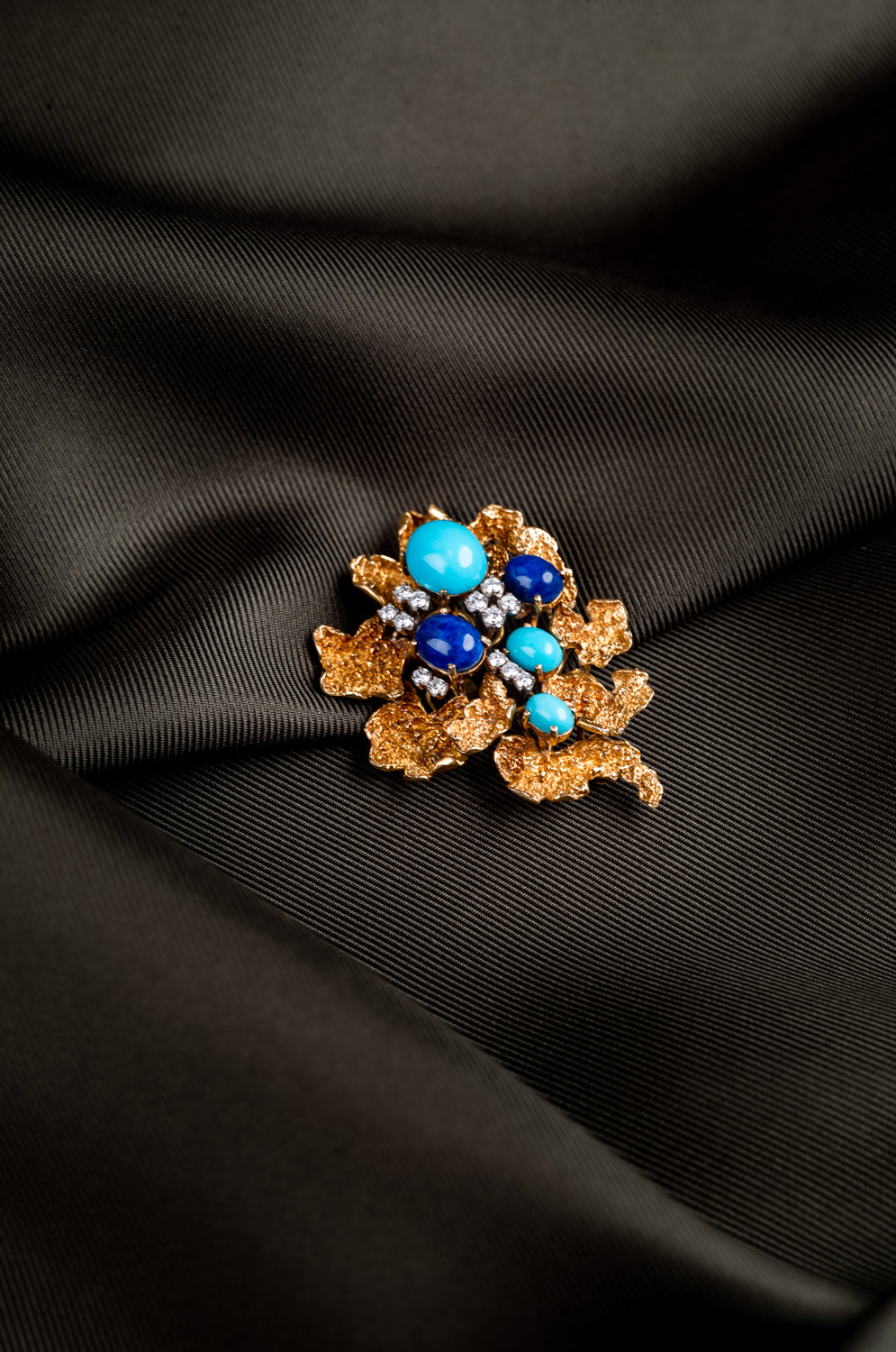 Turquoise, Diamond & Lapis Lazuli 1970's Brooch - Wildsmith Jewellery Brooches