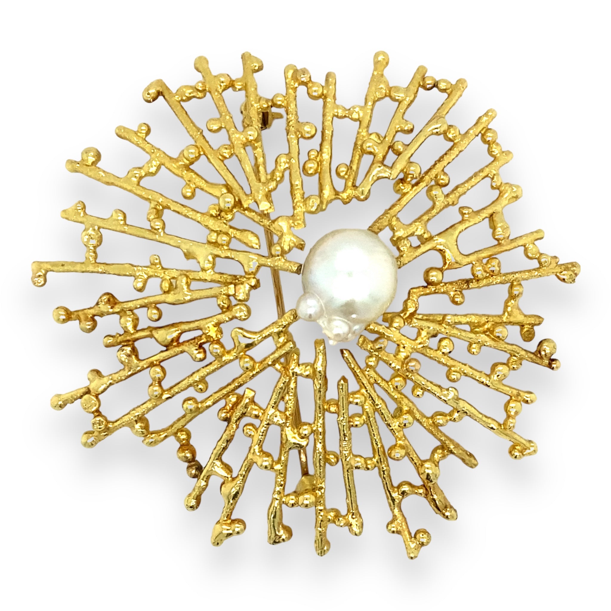 Pearl and Gold Spider Webb Brooch - Wildsmith Jewellery Brooches