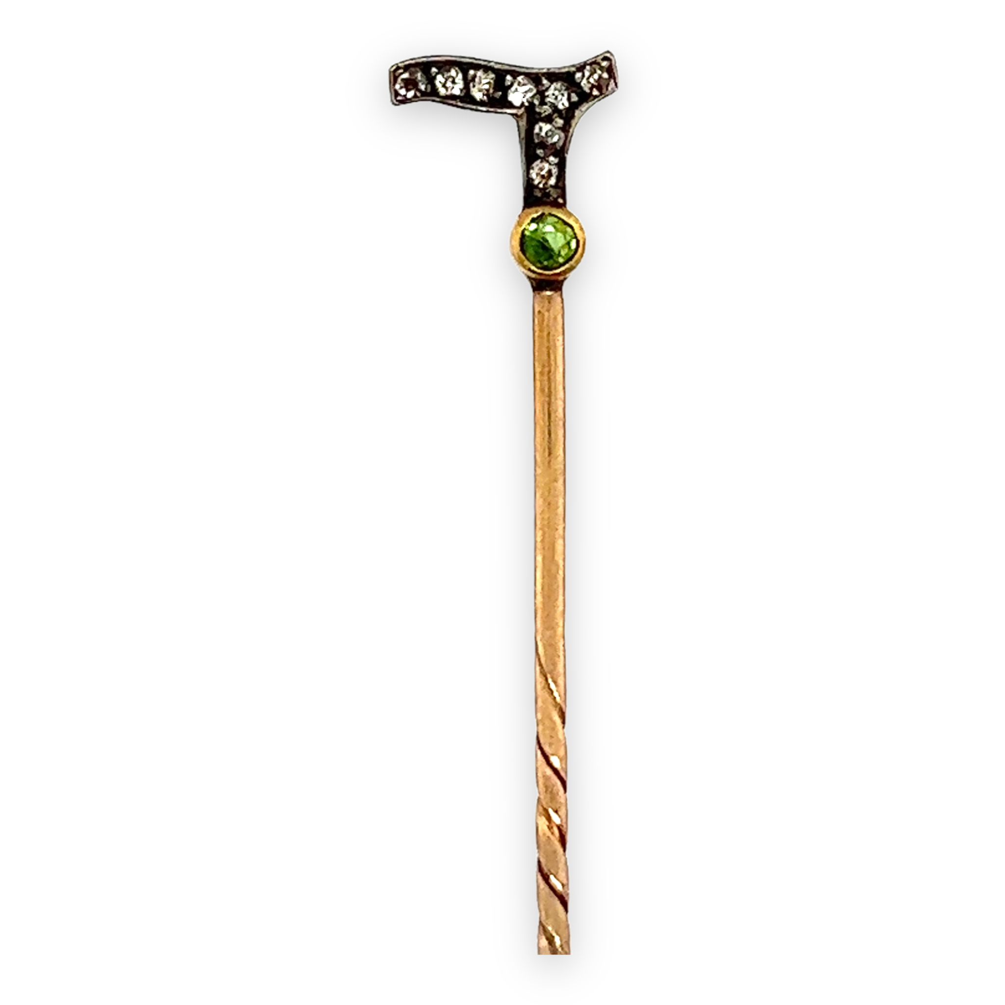 Edwardian Diamond & Demantoid Garnet Stickpin - Wildsmith Jewellery Stickpins