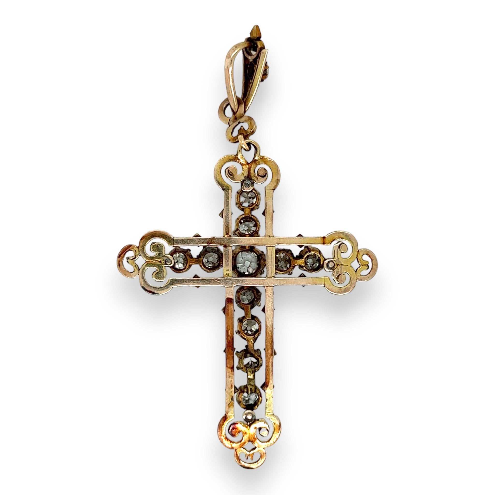 Victorian 15ct Gold & Old Cut Diamond Cross Pendant - Wildsmith Jewellery Pendant
