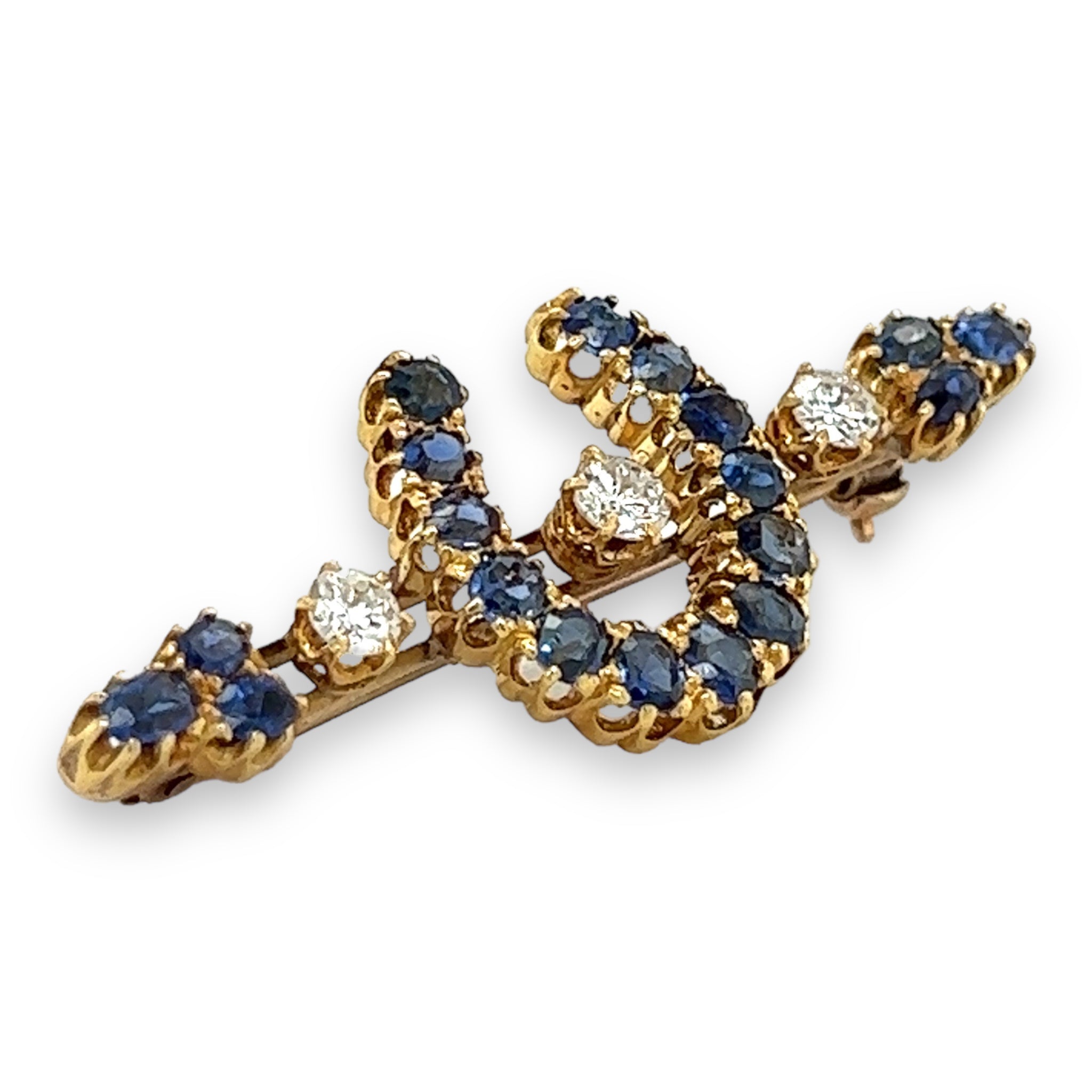 Sapphire & Diamond Horseshoe Brooch - Wildsmith Jewellery Brooches & Lapel Pins