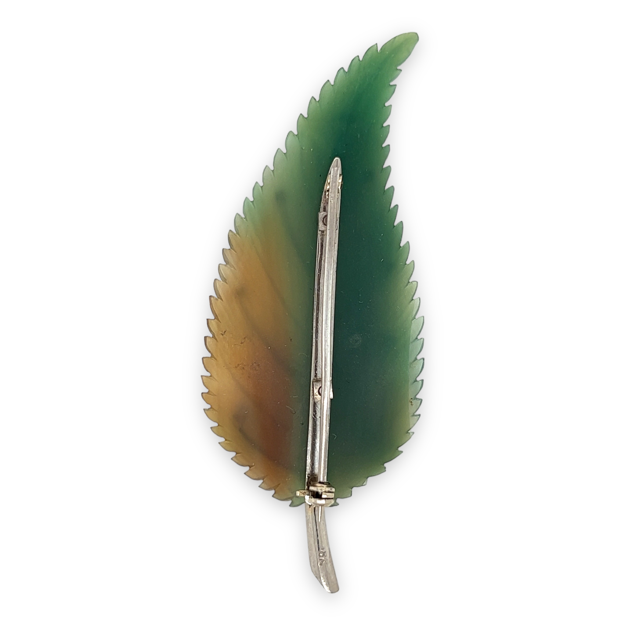 Nephrite, Gold and Diamond Leaf Brooch - Wildsmith Jewellery Brooches