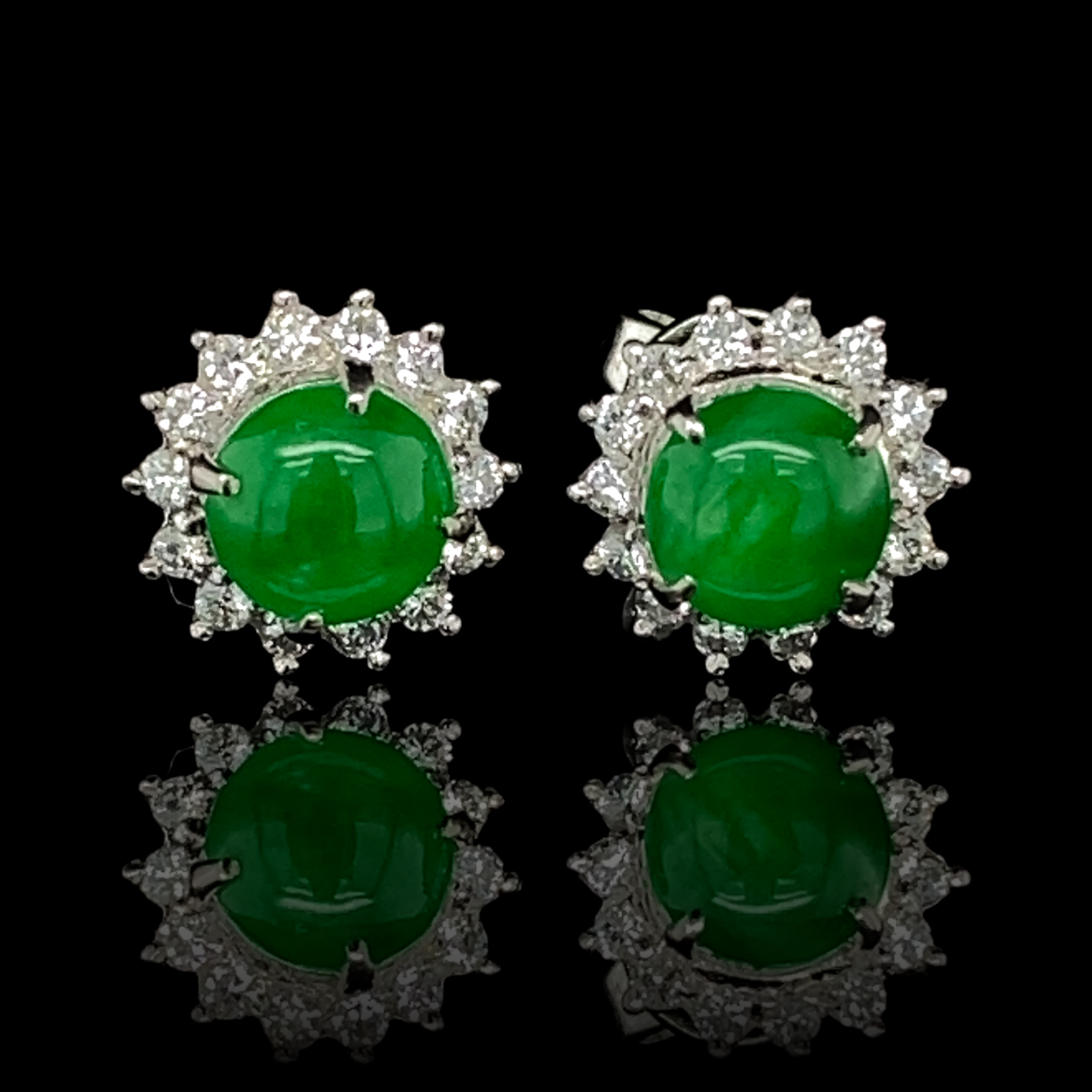 Green Jade & Diamond Cluster Earrings - Wildsmith Jewellery Earrings