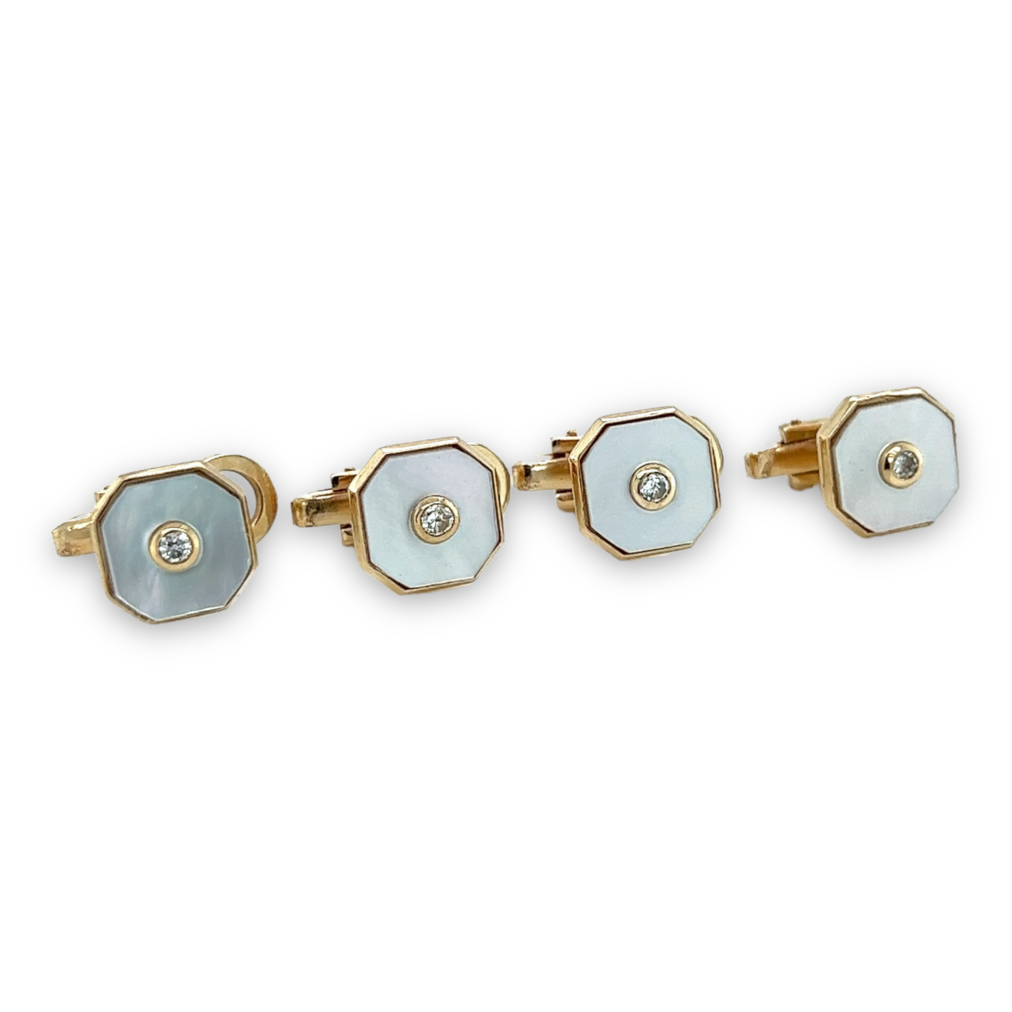 Octagonal Mother of Pearl & Diamond Shirt Studs - Wildsmith Jewellery Shirt Studs