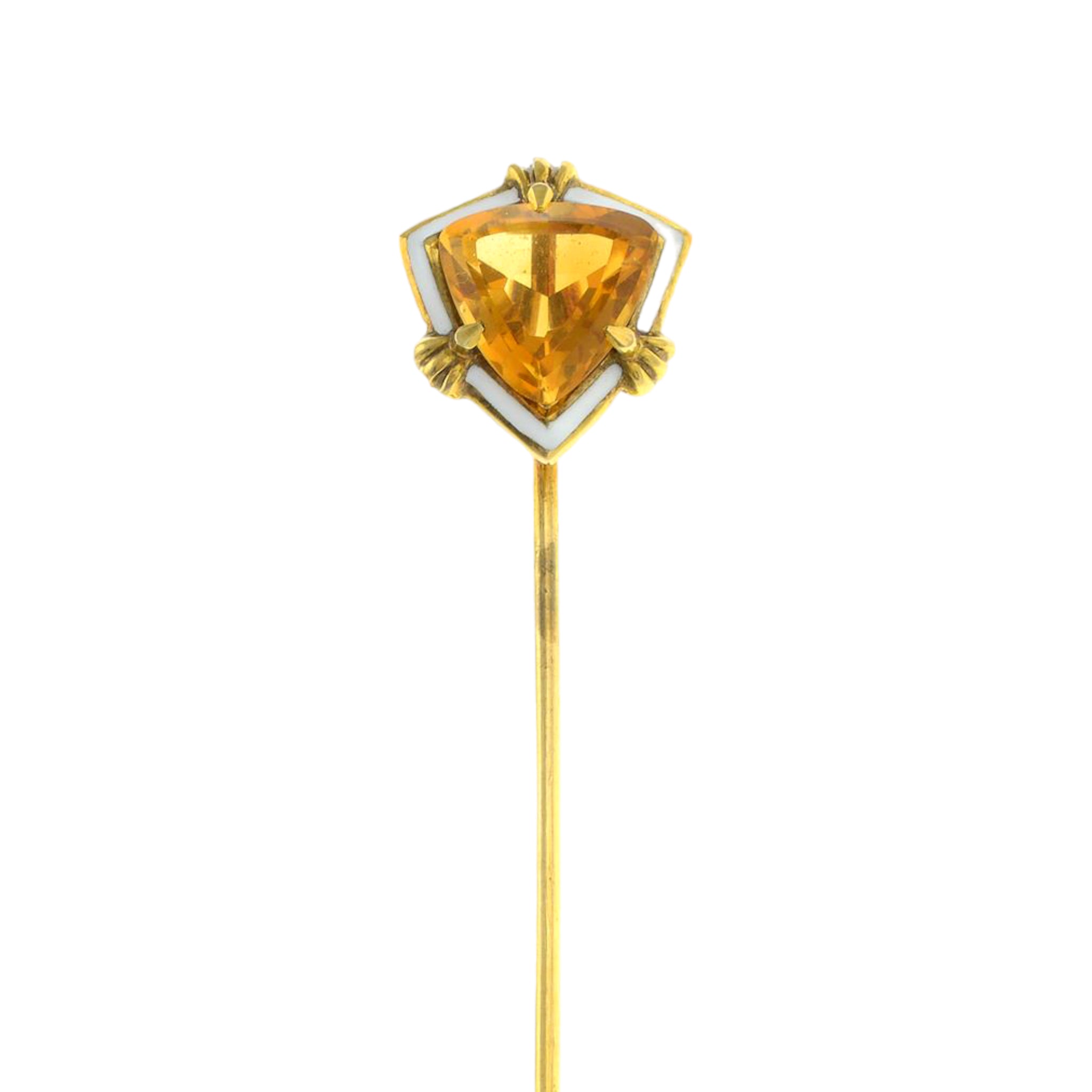 Victorian 18t Gold Citrine & Enamel Stickpin - Wildsmith Jewellery Stickpins