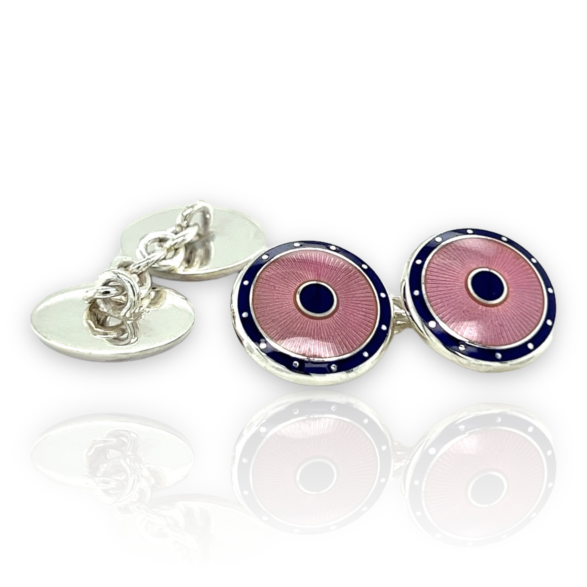 Navy & Pink Enamel Sterling Silver Cufflinks - Wildsmith Jewellery Cufflinks