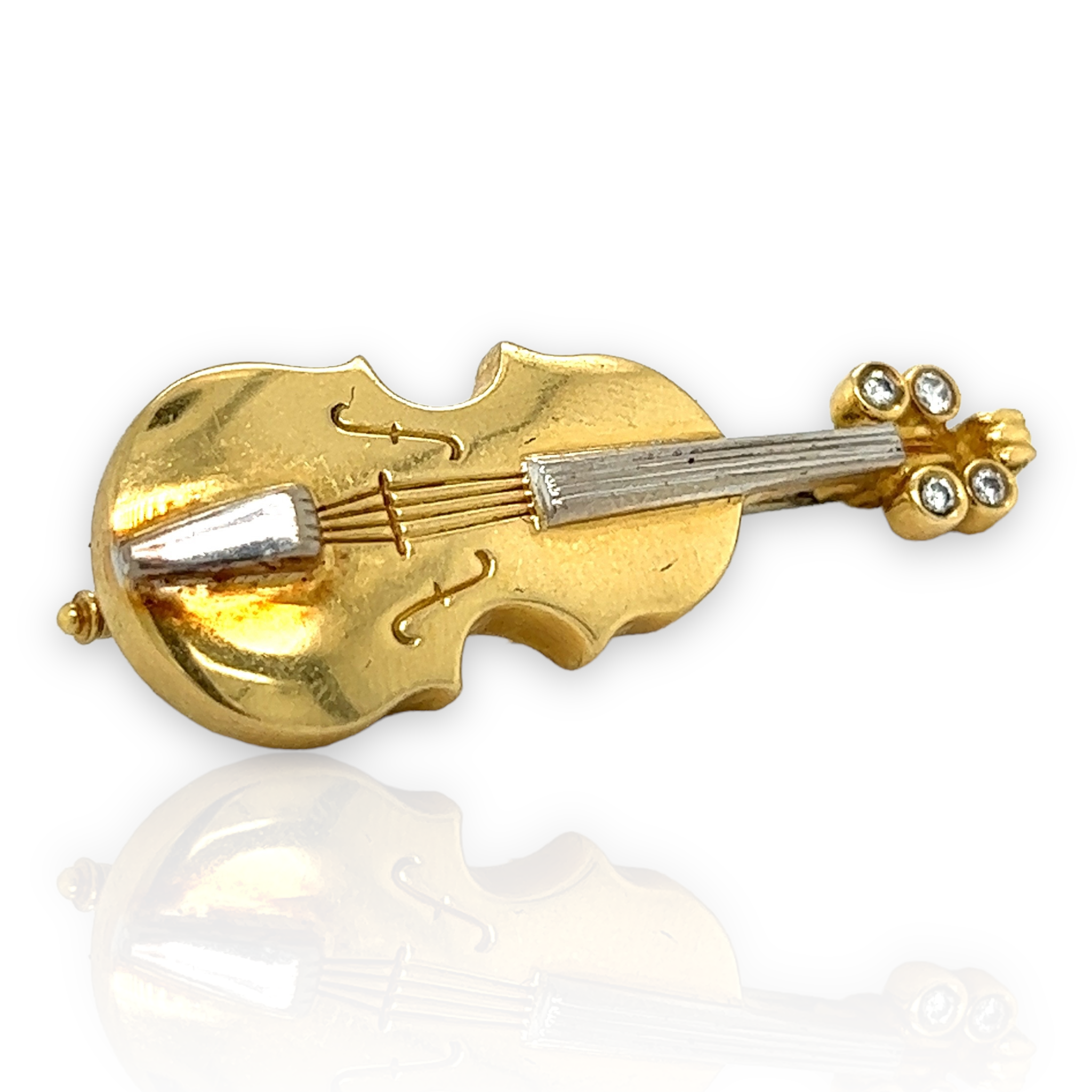 18ct Gold Diamond Violin Brooch