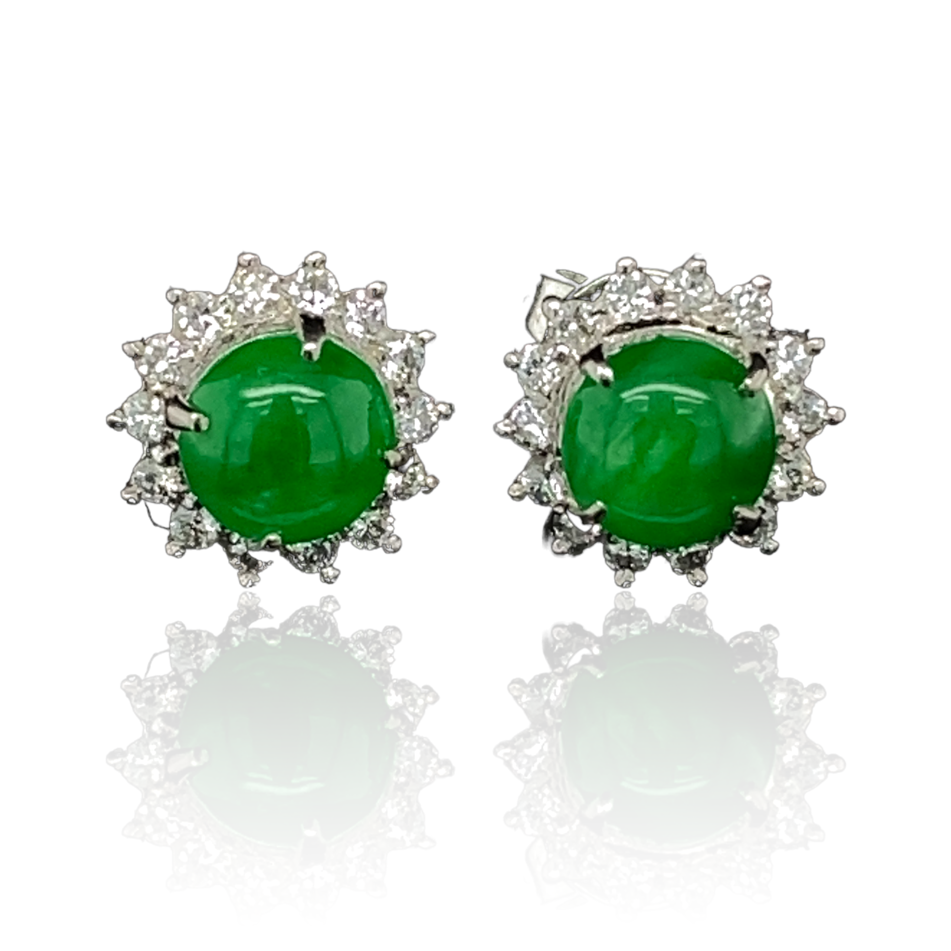 Green Jade & Diamond Cluster Earrings - Wildsmith Jewellery Earrings