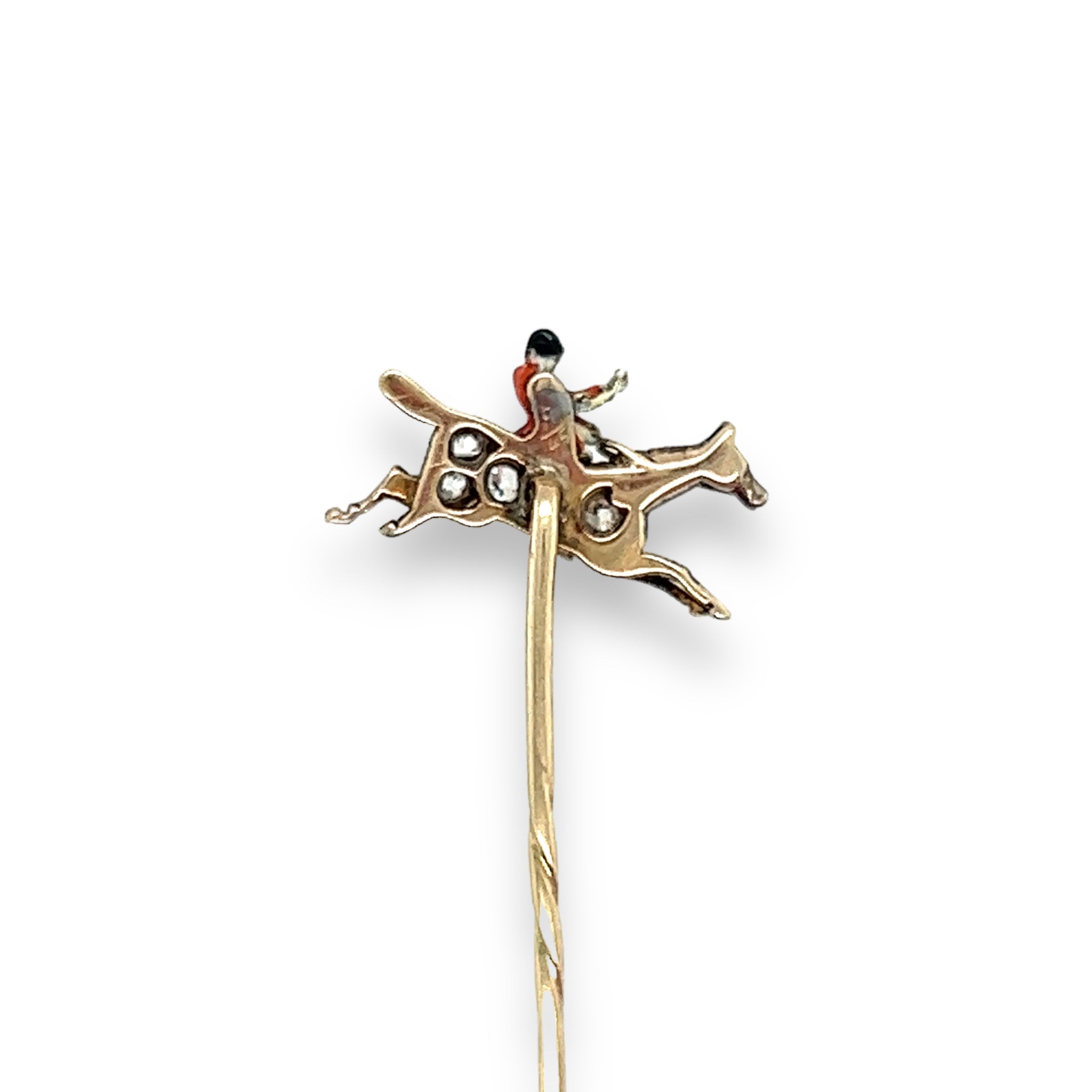 Edwardian Diamond & Enamel Fox Hunting Stickpin - Wildsmith Jewellery Stickpins