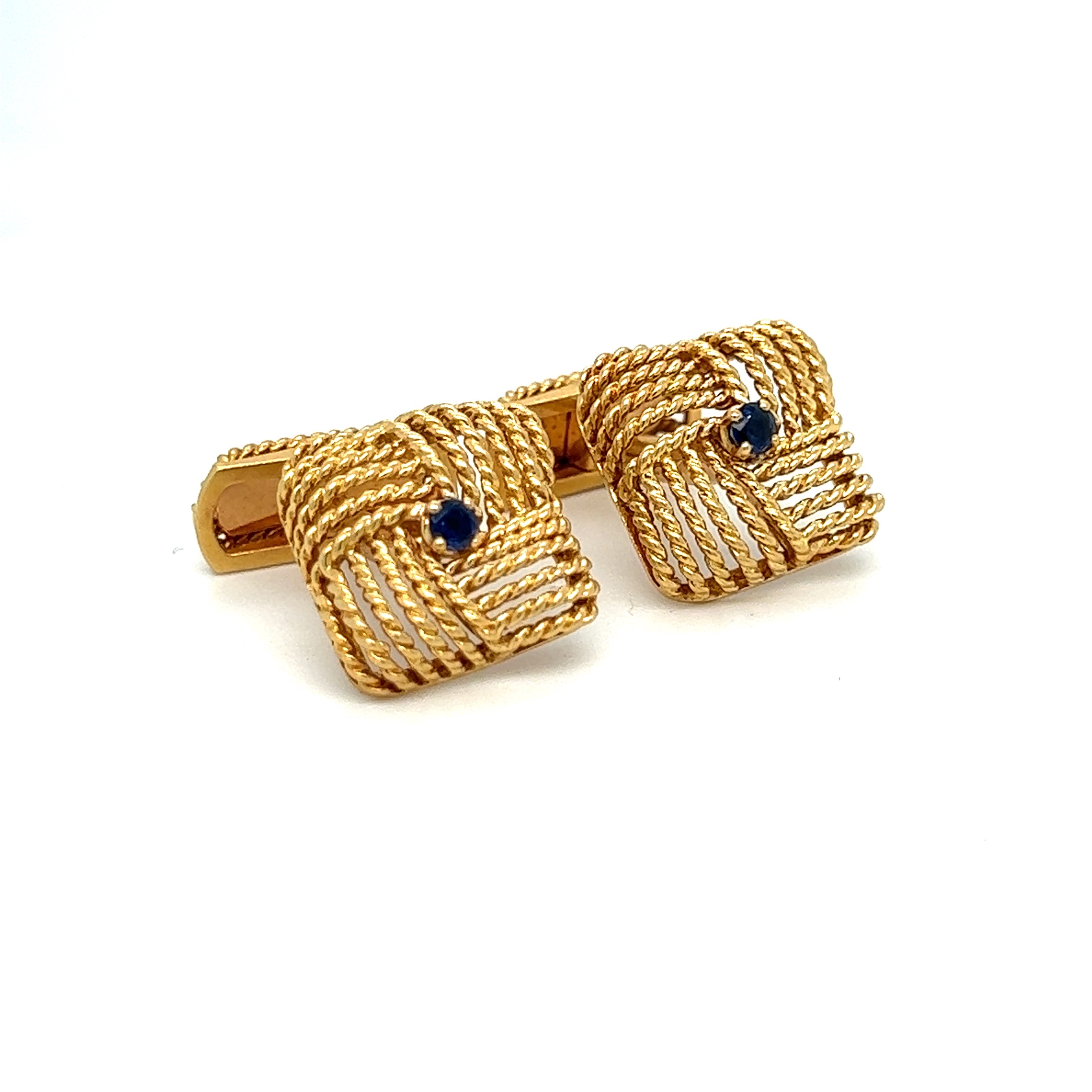 18ct Gold & Sapphire Cufflinks, French - Wildsmith Jewellery Cufflinks