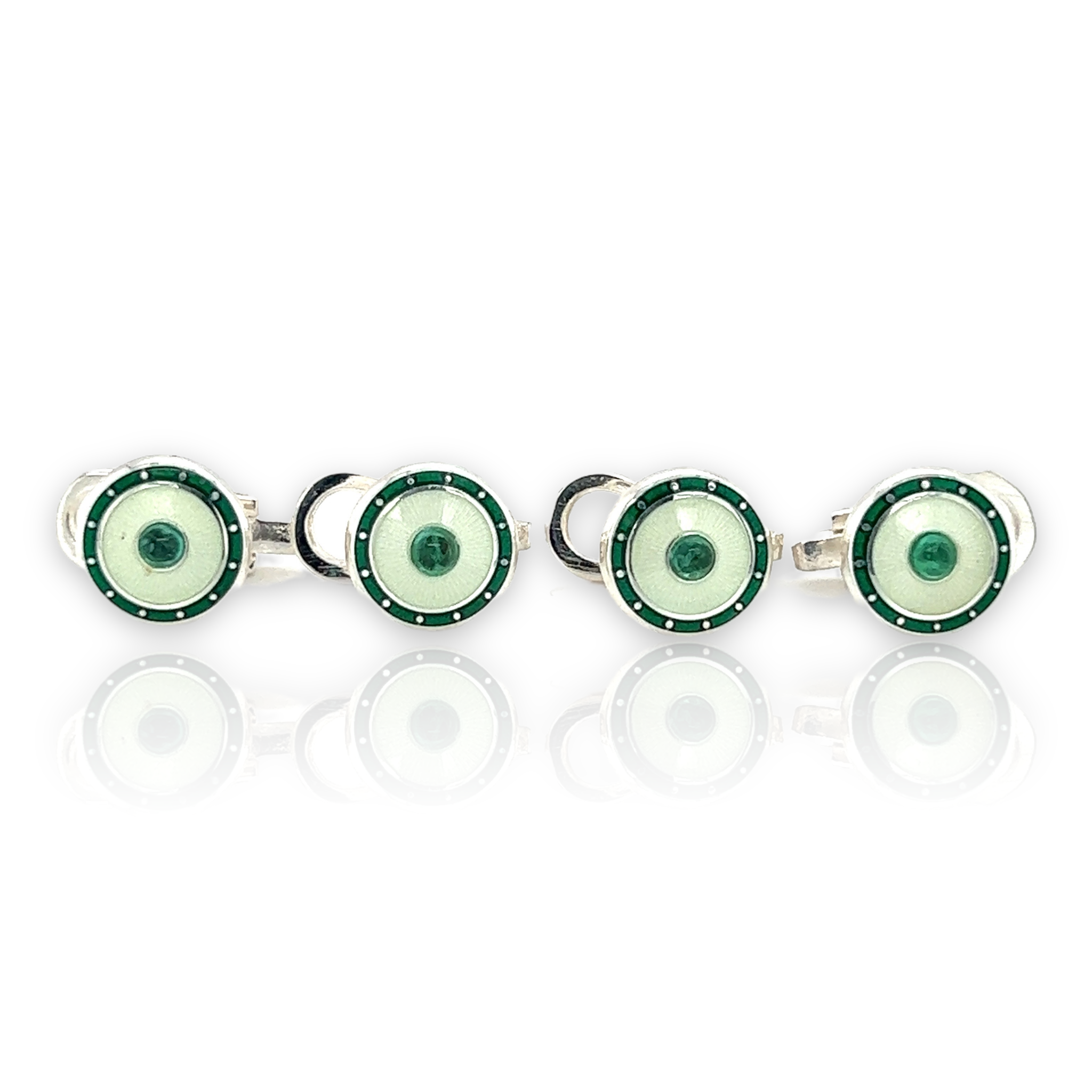 Emerald and Enamel Sterling Silver Shirt Studs - Wildsmith Jewellery Shirt Studs