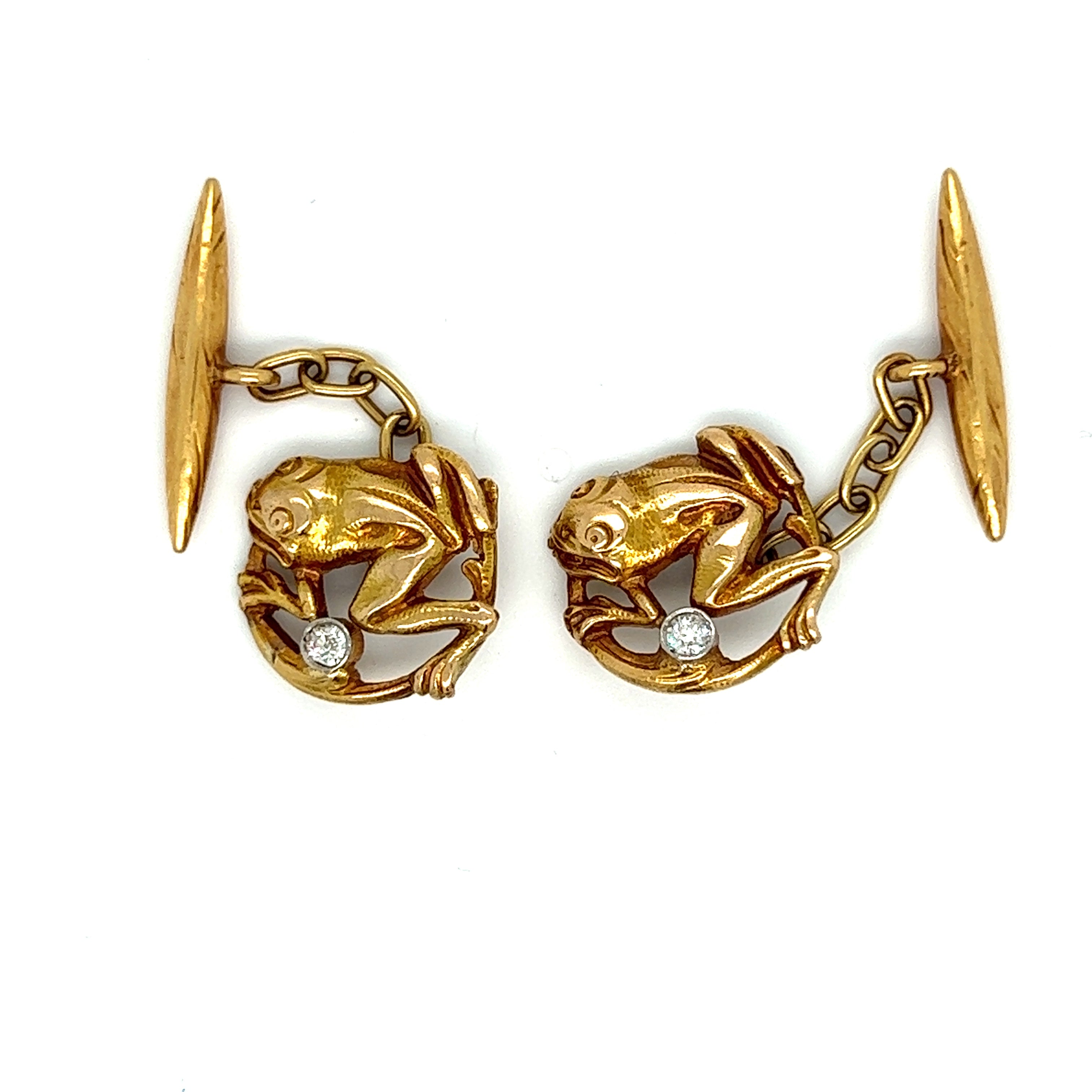 Art Nouveau Gold & Diamond Frog Cufflinks - Wildsmith Jewellery Cufflinks