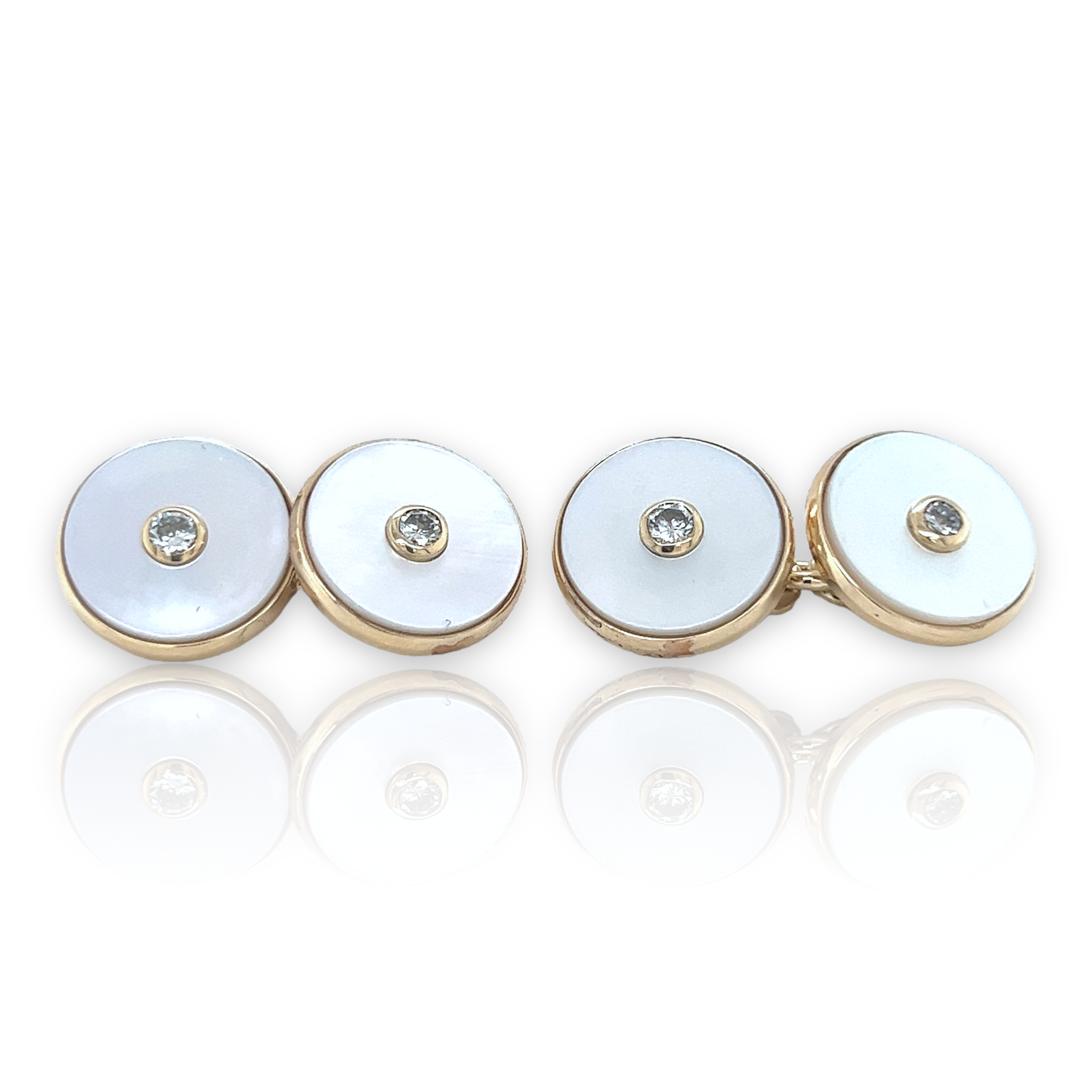 Round Mother of Pearl & Diamond Cufflinks - Wildsmith Jewellery Cufflinks