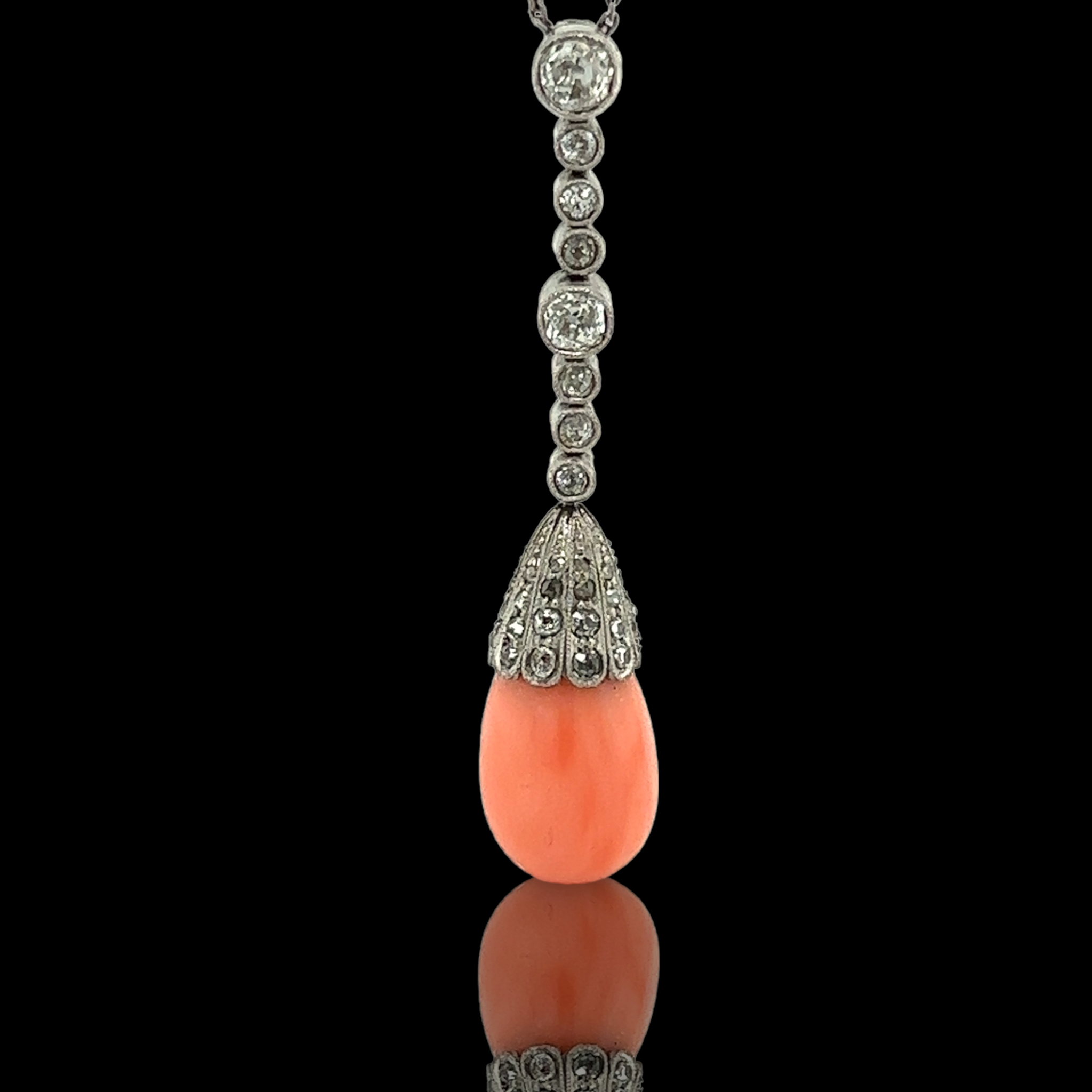 Edwardian, Coral & Diamond Pendant - Wildsmith Jewellery Necklaces