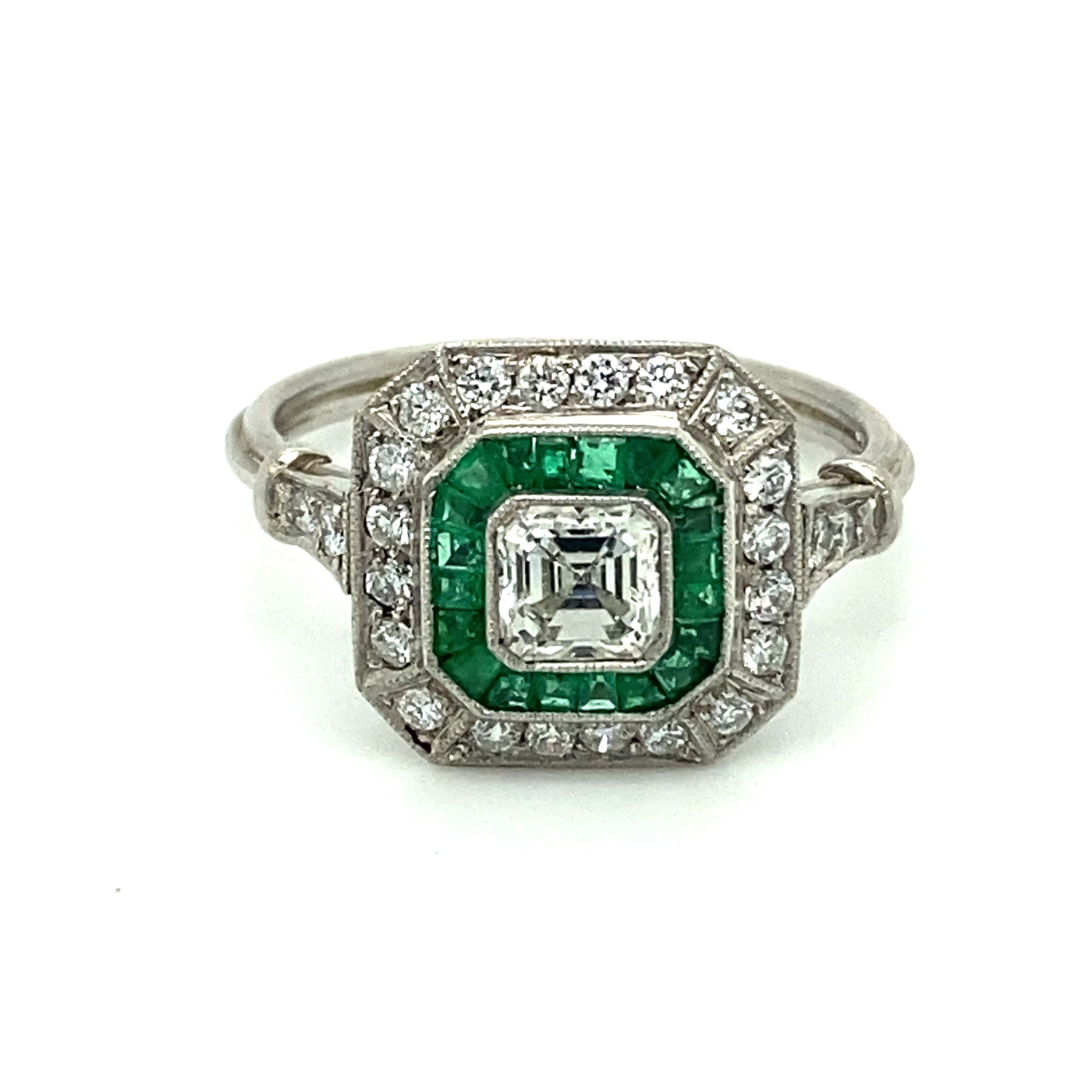 Art Deco Style Diamond and Emerald Ring - Wildsmith Jewellery Rings