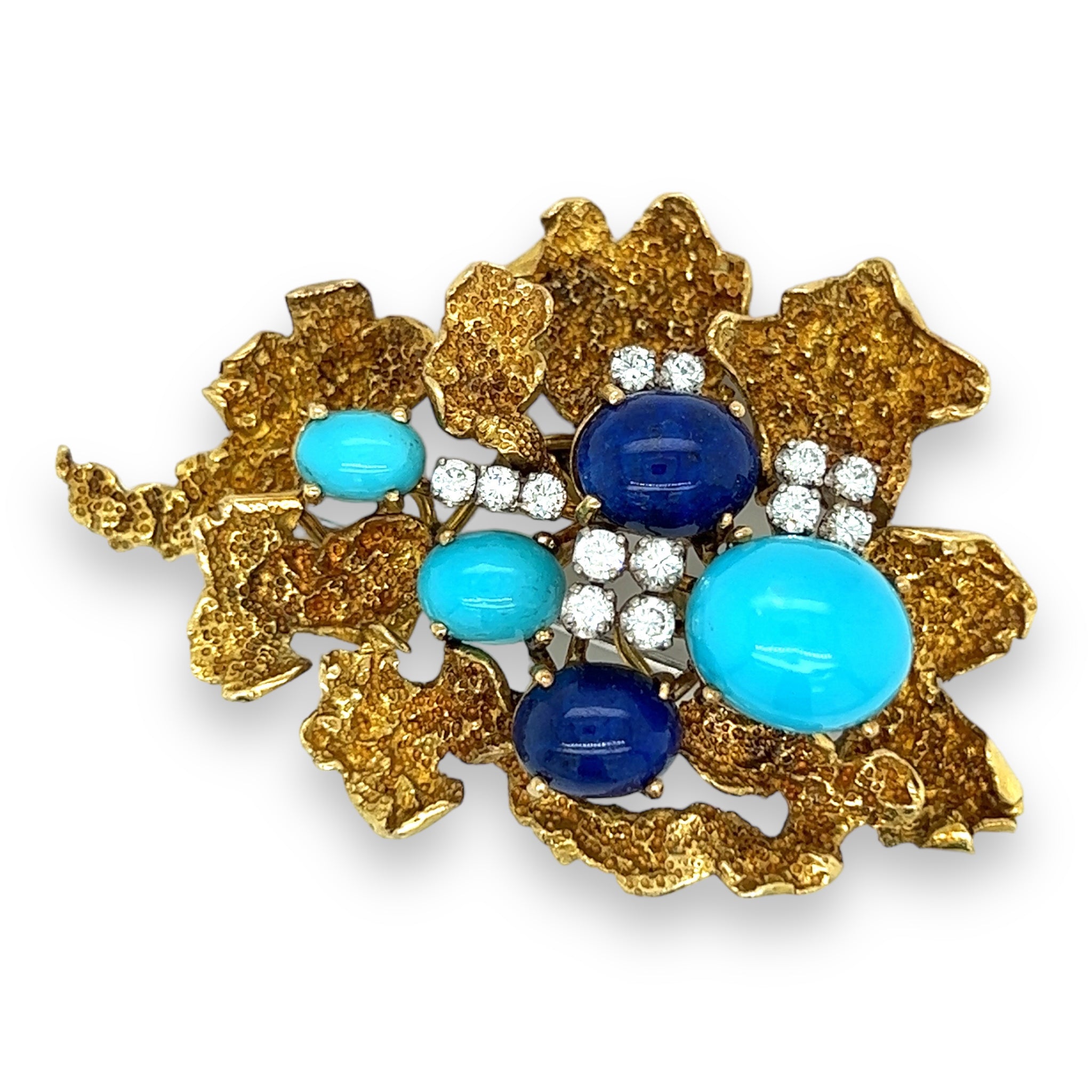 Turquoise, Diamond & Lapis Lazuli 1970's Brooch - Wildsmith Jewellery Brooches