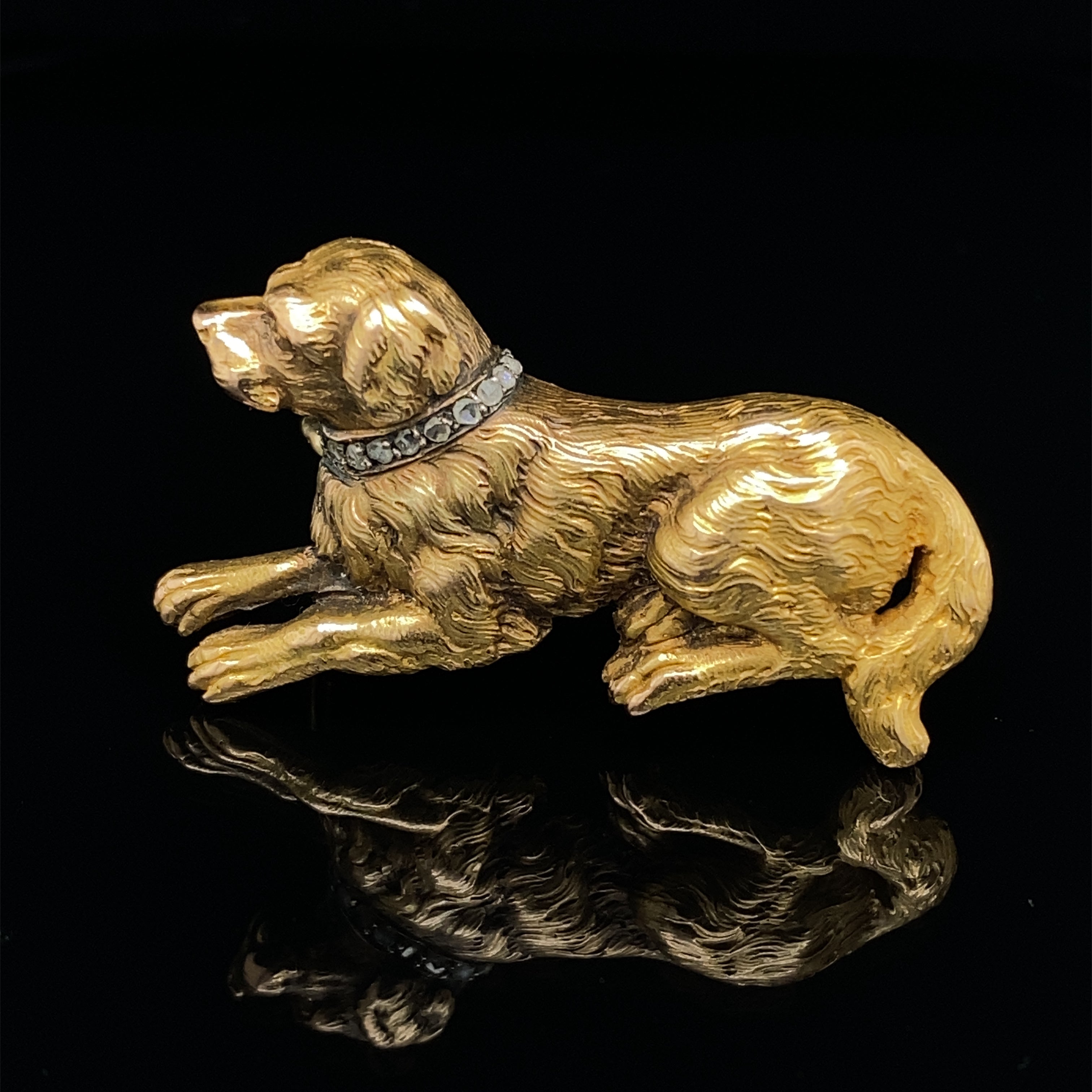 Victorian Retriever Dog Brooch with Diamond Collar - Wildsmith Jewellery Brooches