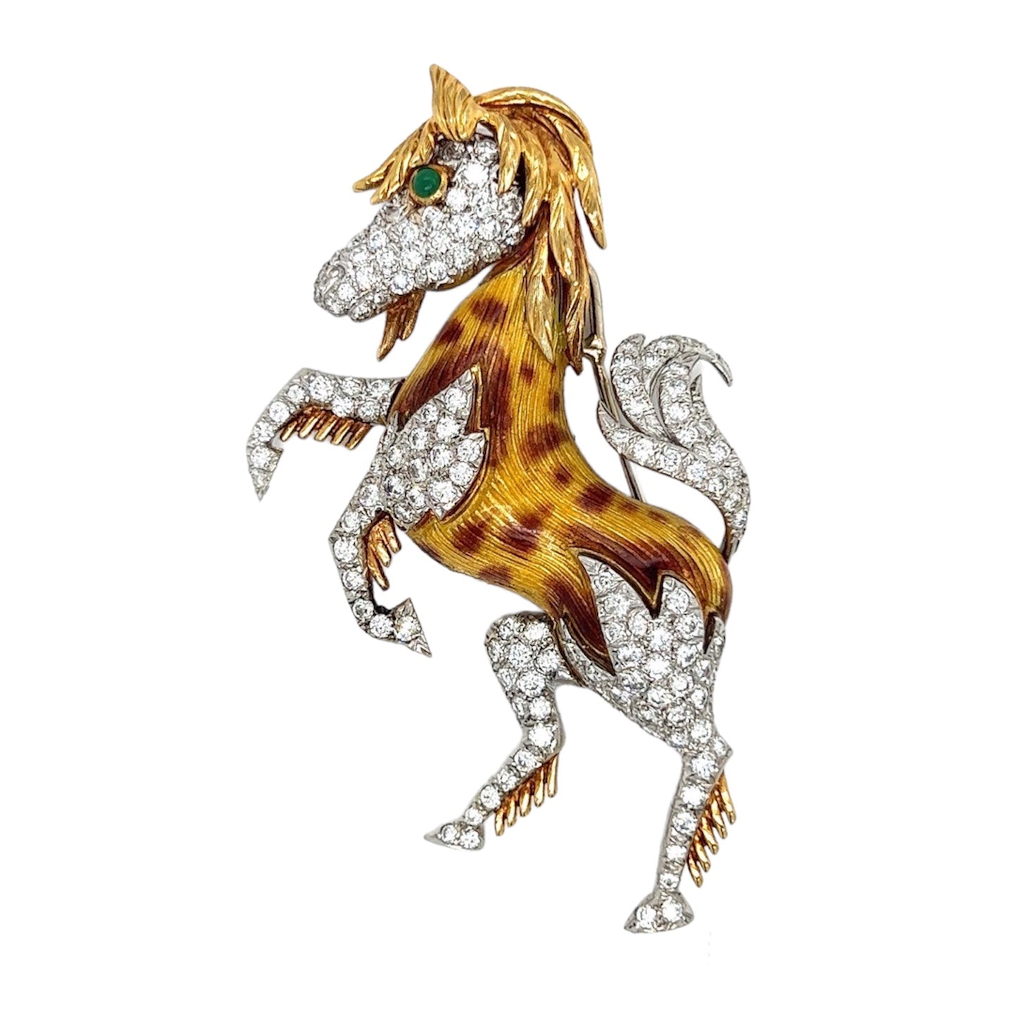 18ct Gold, Diamond & Enamel Horse Brooch - Wildsmith Jewellery Brooches & Lapel Pins