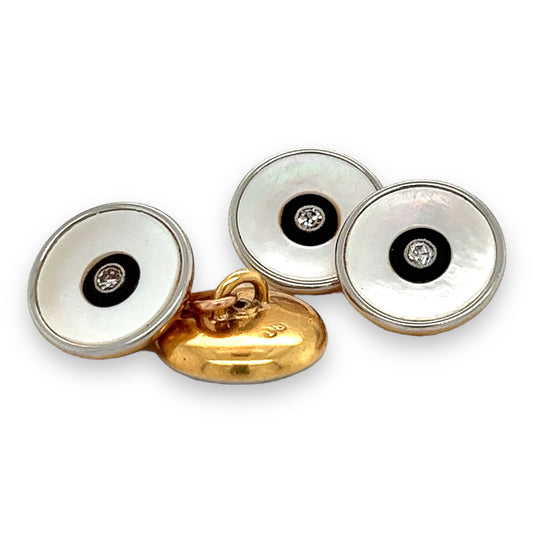 Art Deco Onyx, Mother of Pearl & Diamond Cufflinks - Wildsmith Jewellery Cufflinks