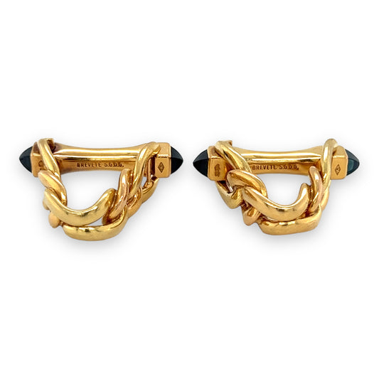 18ct Gold & Sapphire Stirrup Cufflinks, French - Wildsmith Jewellery Cufflinks