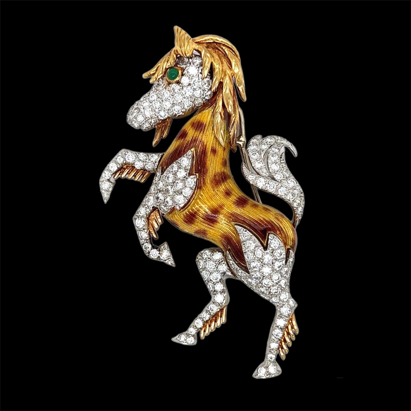 18ct Gold, Diamond & Enamel Horse Brooch - Wildsmith Jewellery Brooches & Lapel Pins