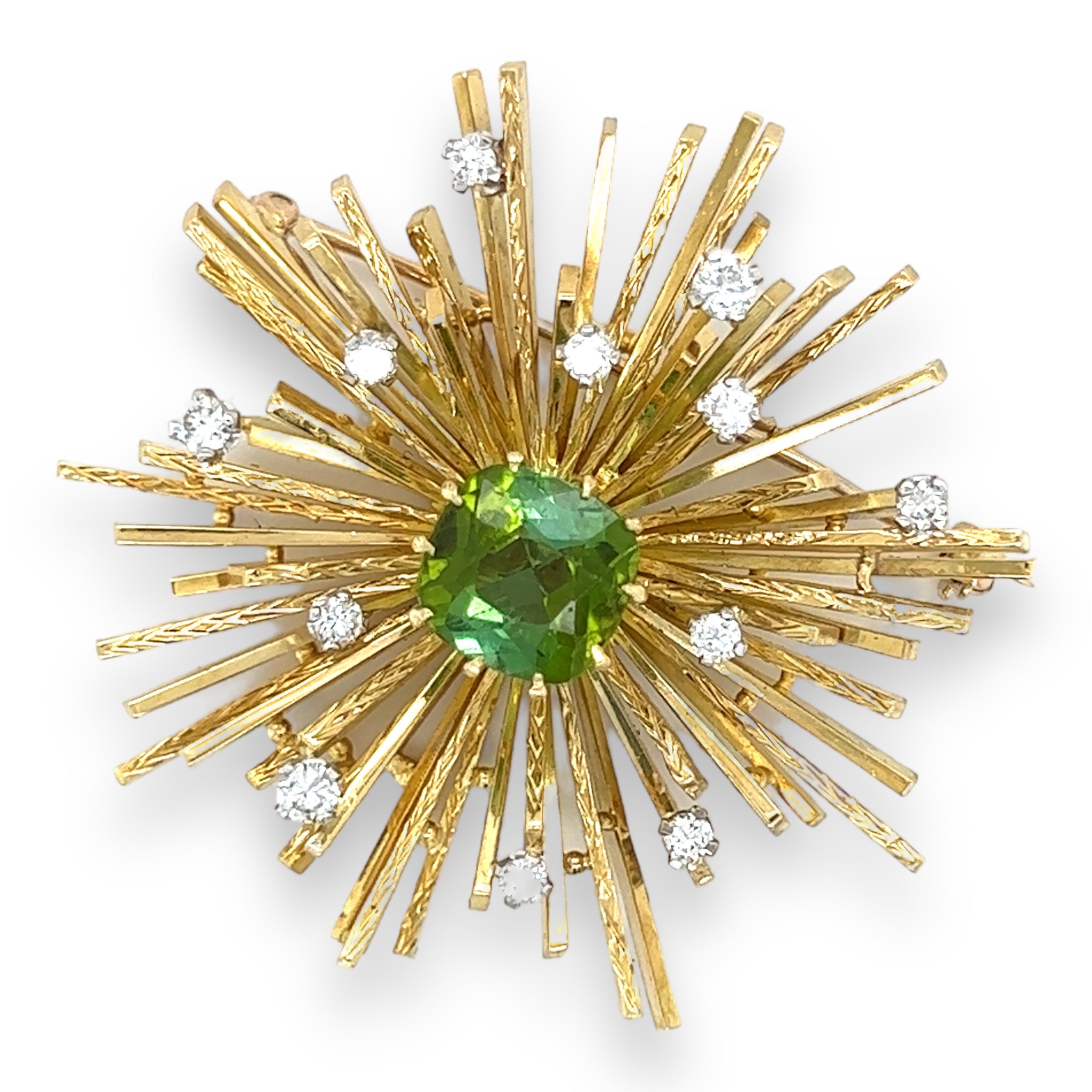 Mid Century Peridot & Diamond Starburst Brooch - Wildsmith Jewellery Brooches & Lapel Pins