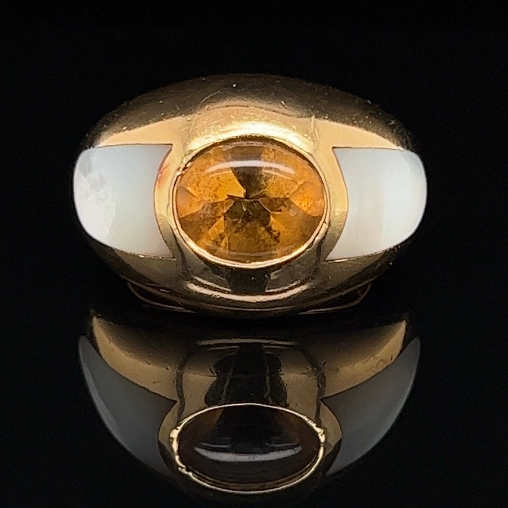 Citrine & Mother of Pearl Gold Dome Cocktail Ring by Mauboussin, Pairs - Wildsmith Jewellery Rings