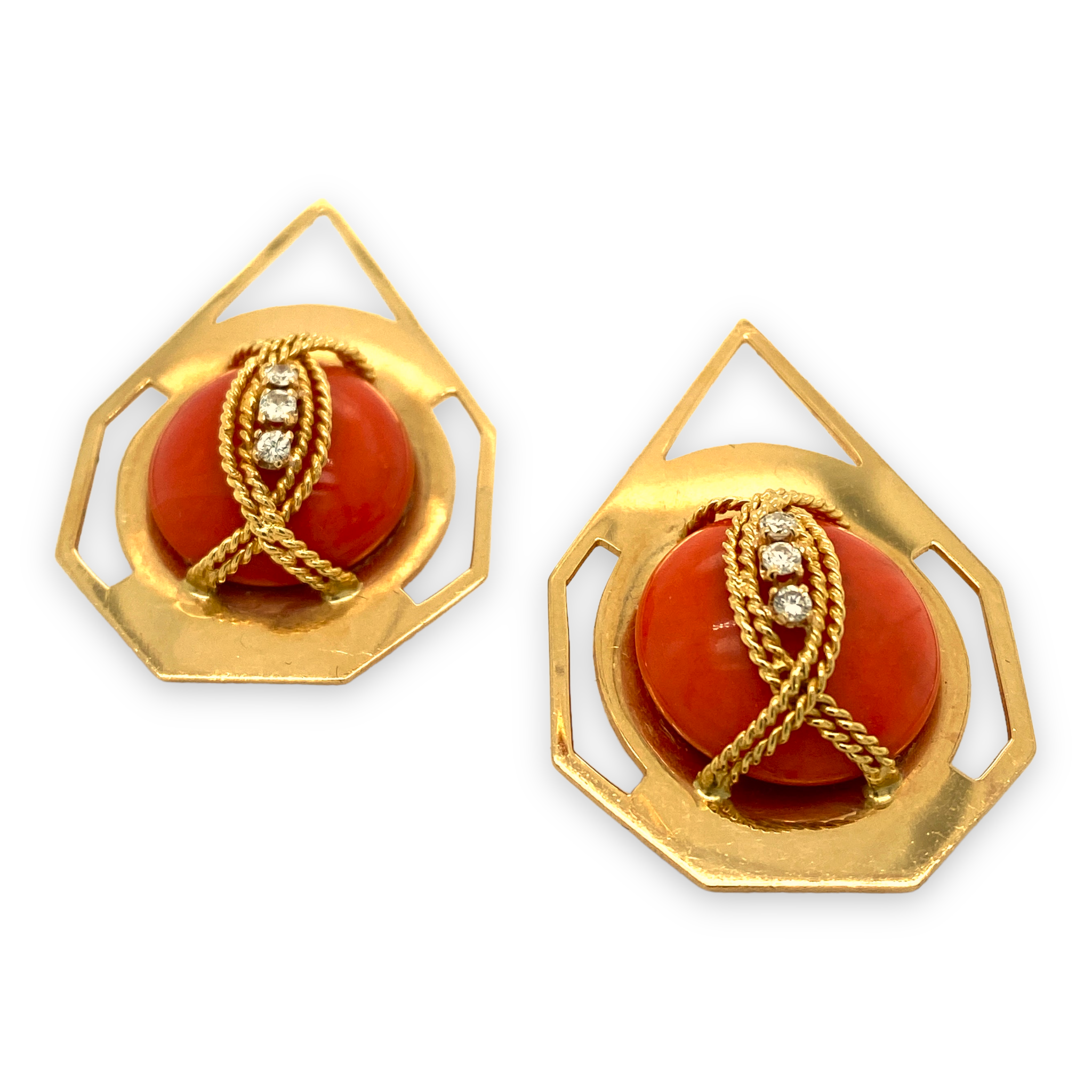 Coral, Diamond and Gold Earrings - Wildsmith Jewellery Earrings